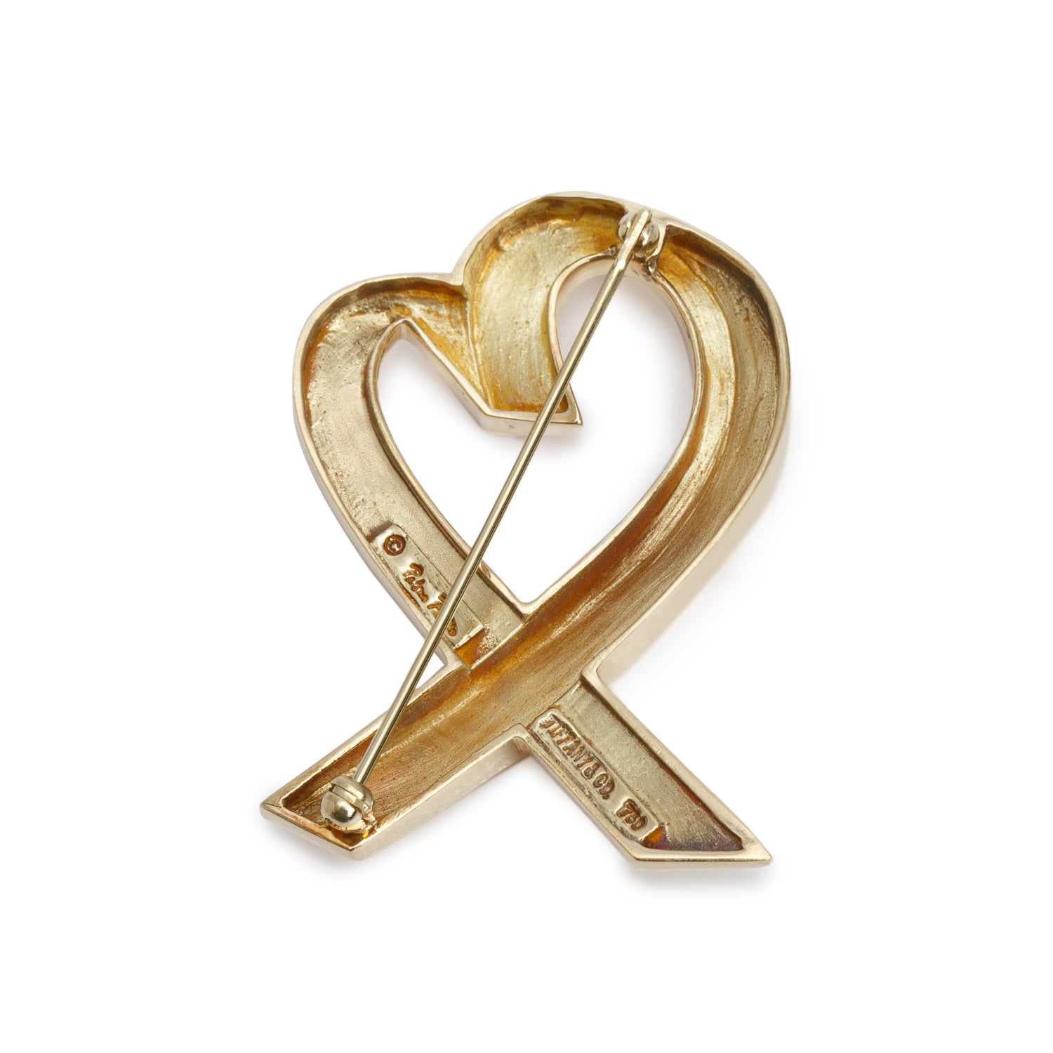 Tiffany & Co. Paloma Picasso Vintage 18k Yellow Gold Loving Heart Brooch w/ Box