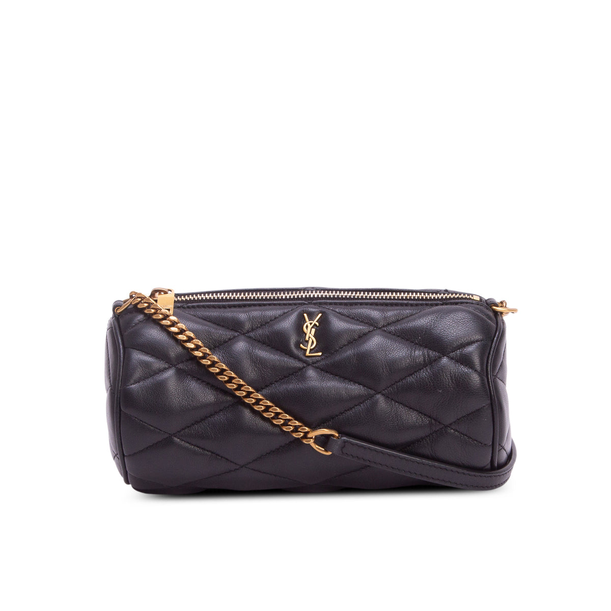 Saint Laurent 2022 Black Quilted Lambskin Leather Mini Sade Tube Bag