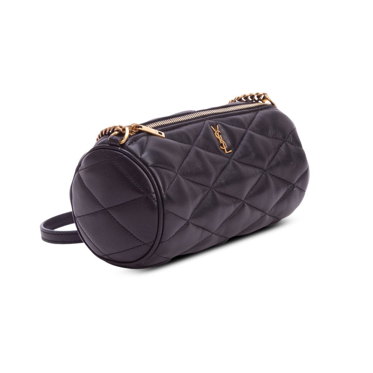 Saint Laurent 2022 Black Quilted Lambskin Leather Mini Sade Tube Bag