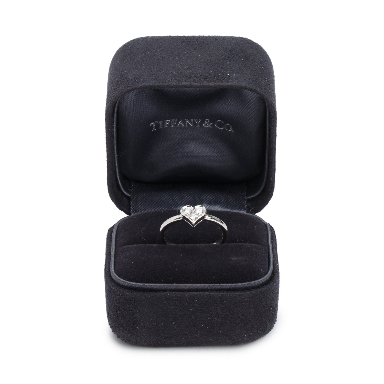 Tiffany & Co. Platinum 3 Diamond Sentimental Heart Ring, Size 5.75 w/ Box
