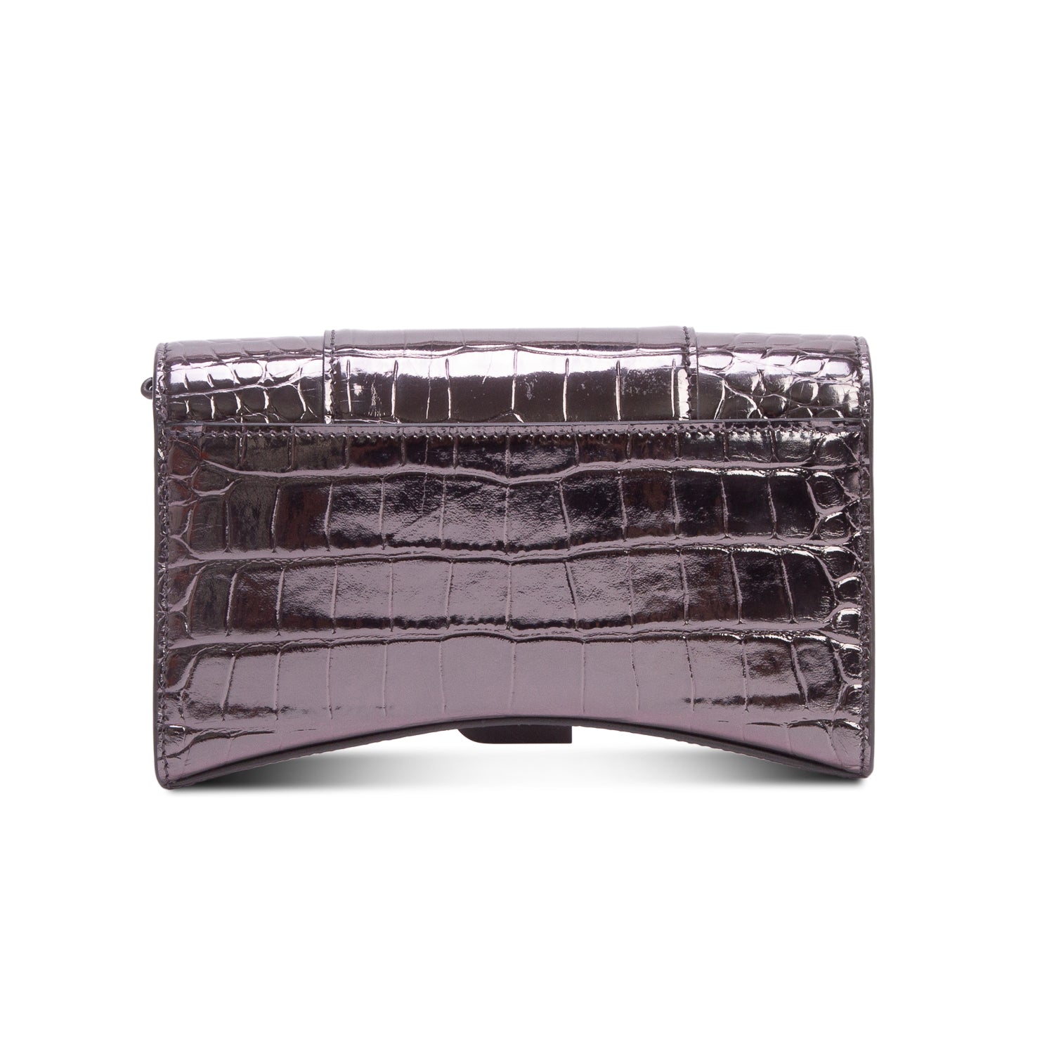 Balenciaga Grey Shiny Calfskin Croc Embossed Hourglass Wallet on Chain