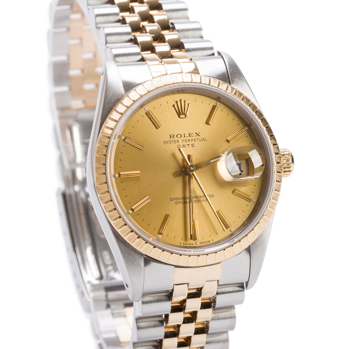 Rolex Stainless Steel & 18k Yellow Gold Oyster Perpetual Date 34 MM Automatic Watch Gold Dial 15223