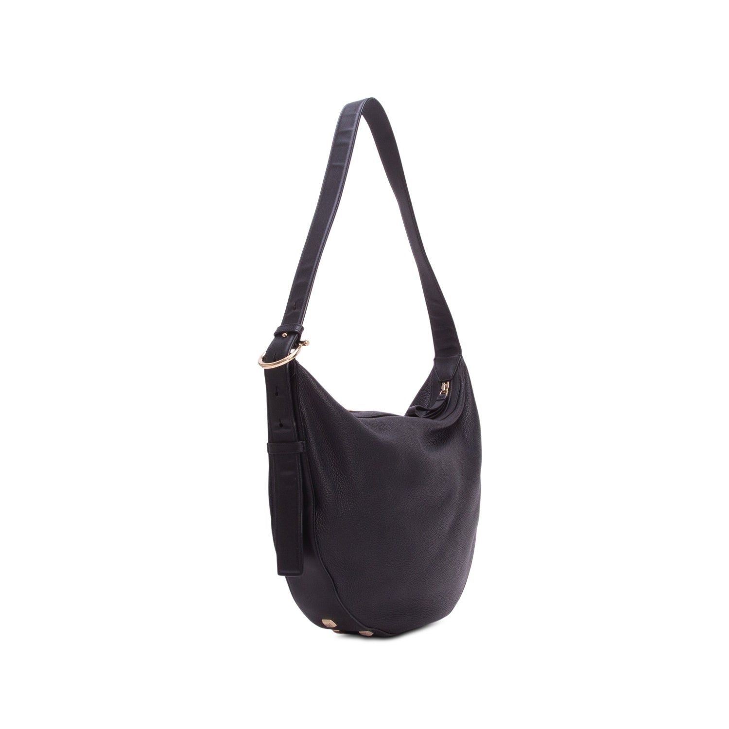 Ferragamo Black Hammered Calfskin Hobo Bag