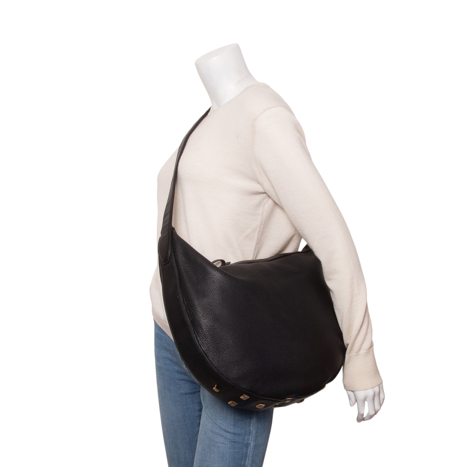 Ferragamo Black Hammered Calfskin Hobo Bag