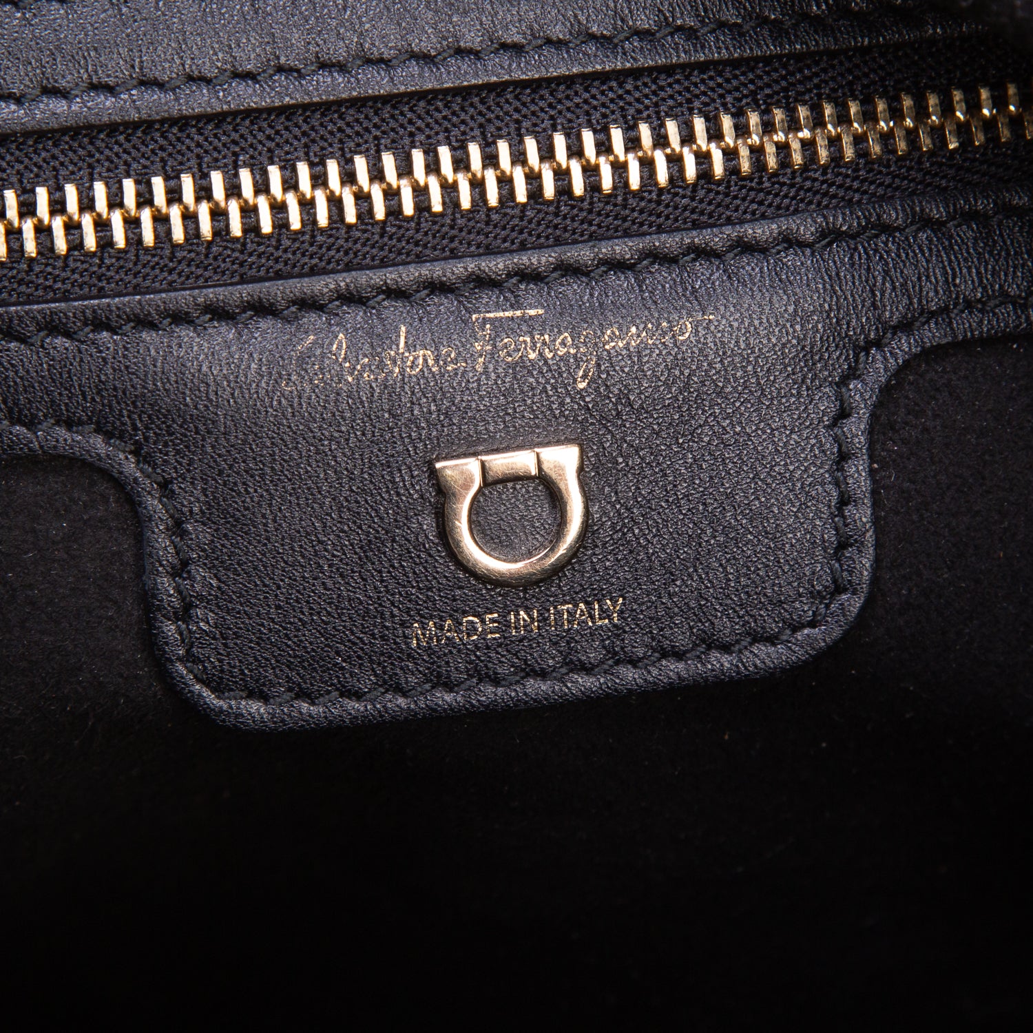 Ferragamo Black Hammered Calfskin Hobo Bag
