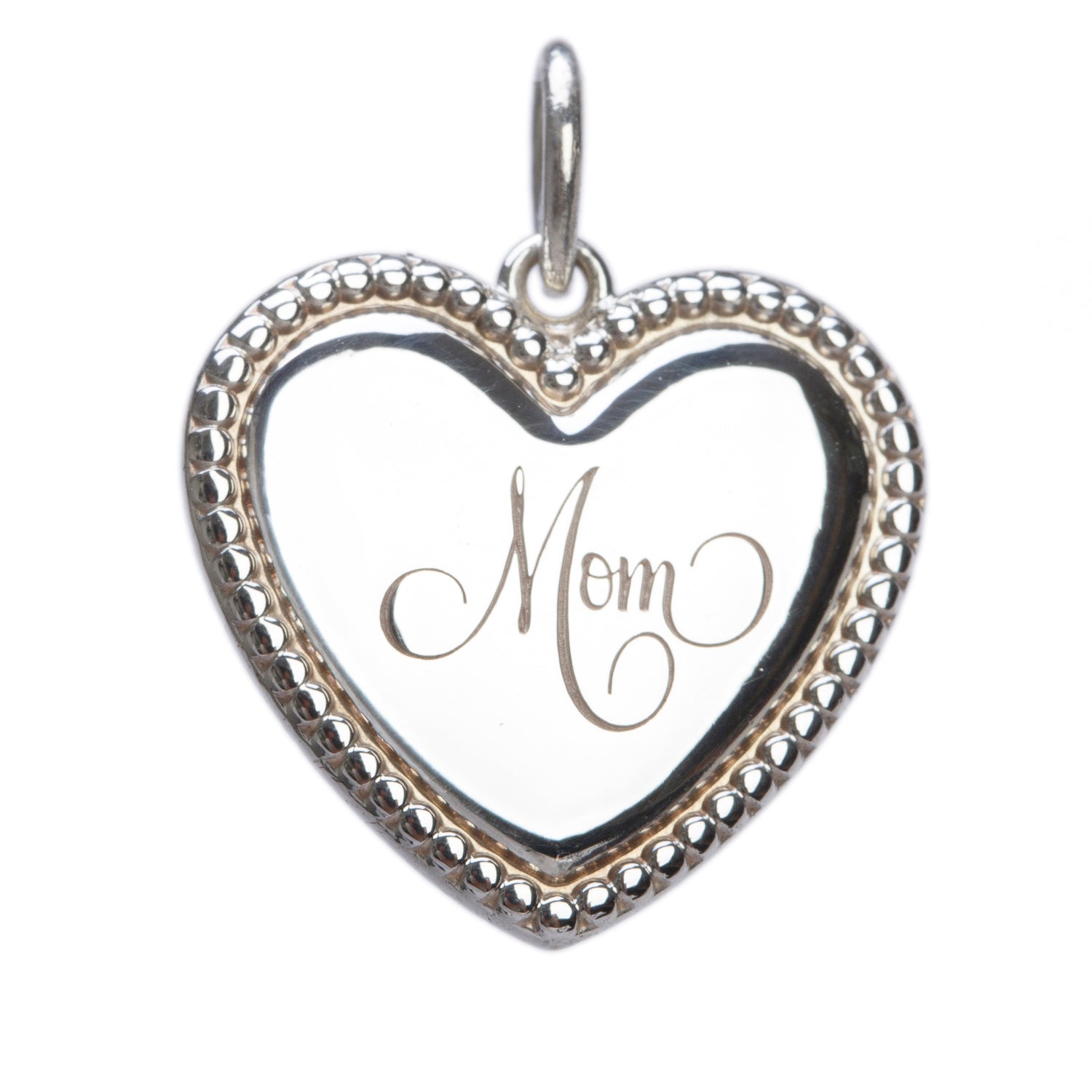 Tiffany & Co. Sterling Silver 'Mom' Beaded Edge Heart Charm