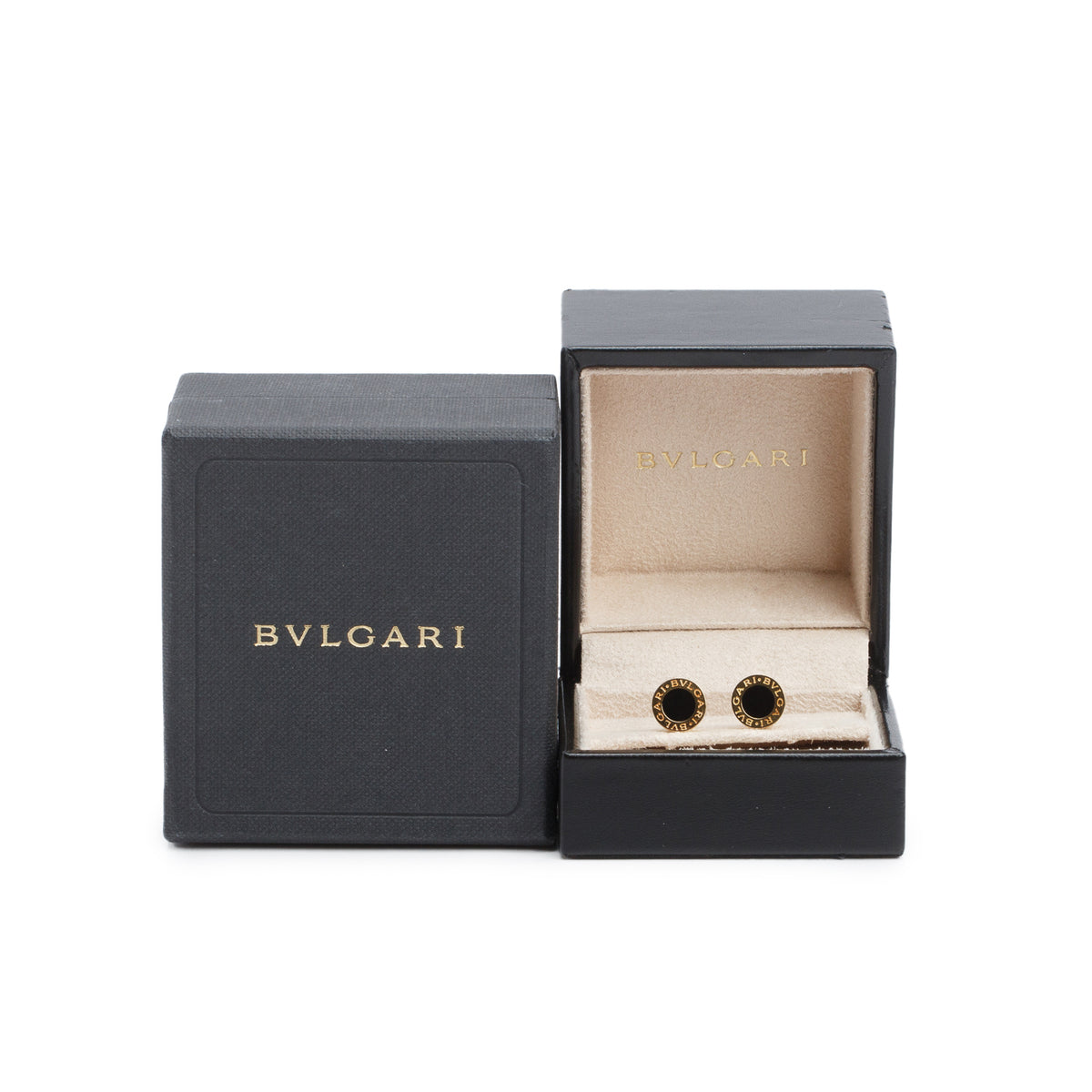 BVLGARI BVLGARI 18k Yellow Gold Onyx Stud Earrings w/ Box