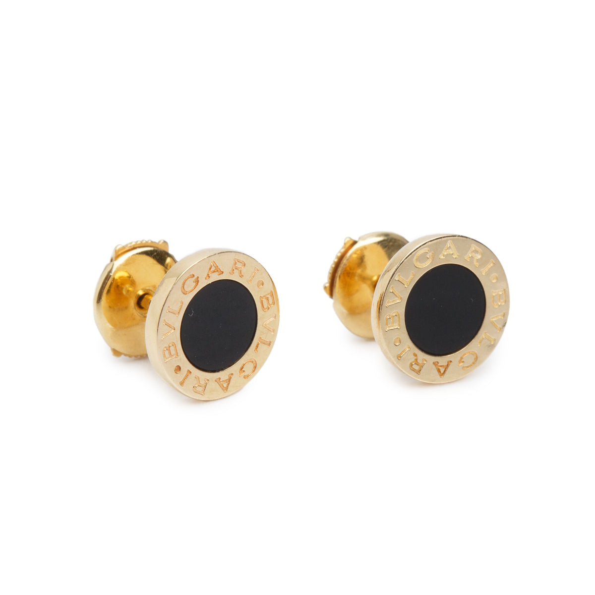 BVLGARI BVLGARI 18k Yellow Gold Onyx Stud Earrings w/ Box