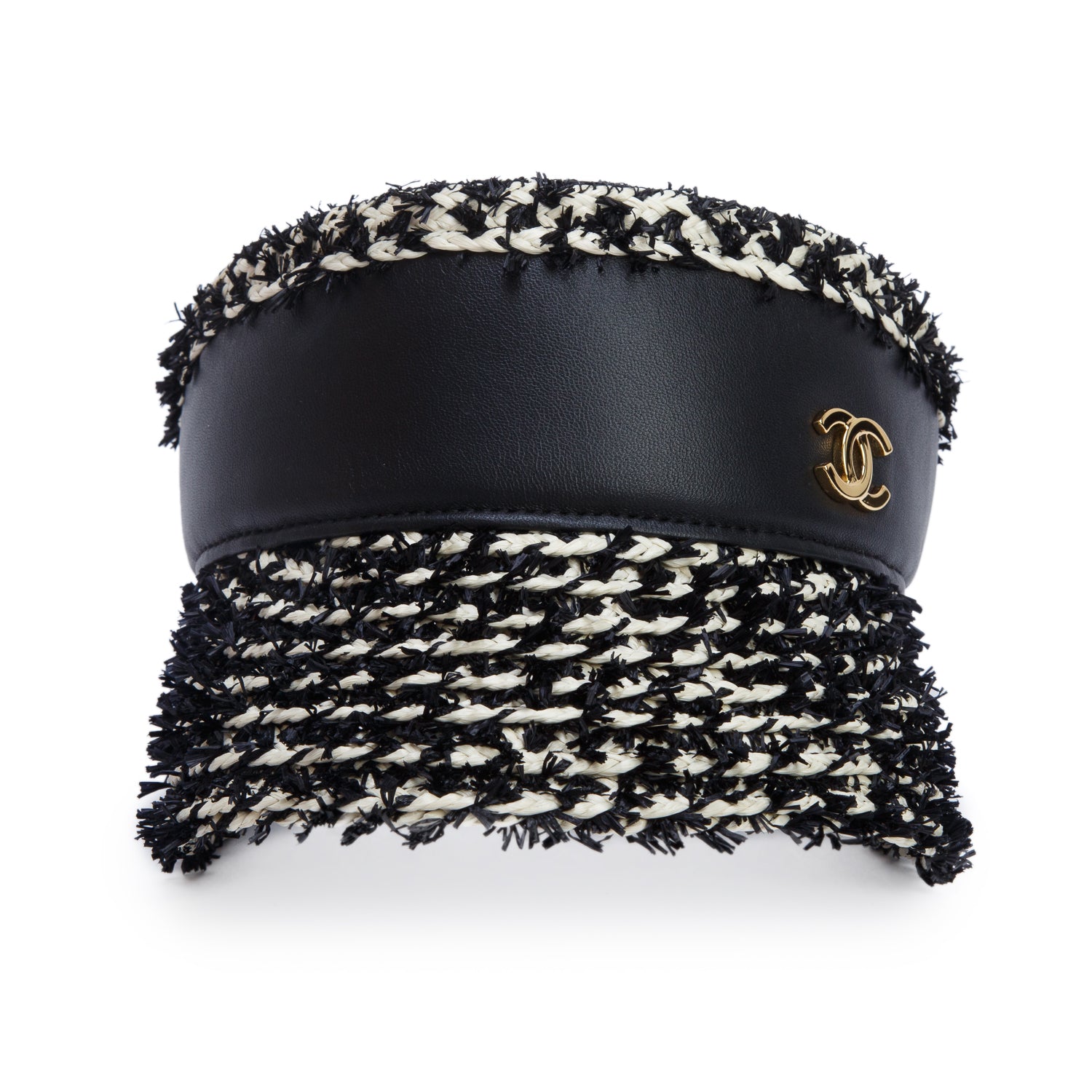 Chanel Black/White Lambskin Raffia Visor Hat