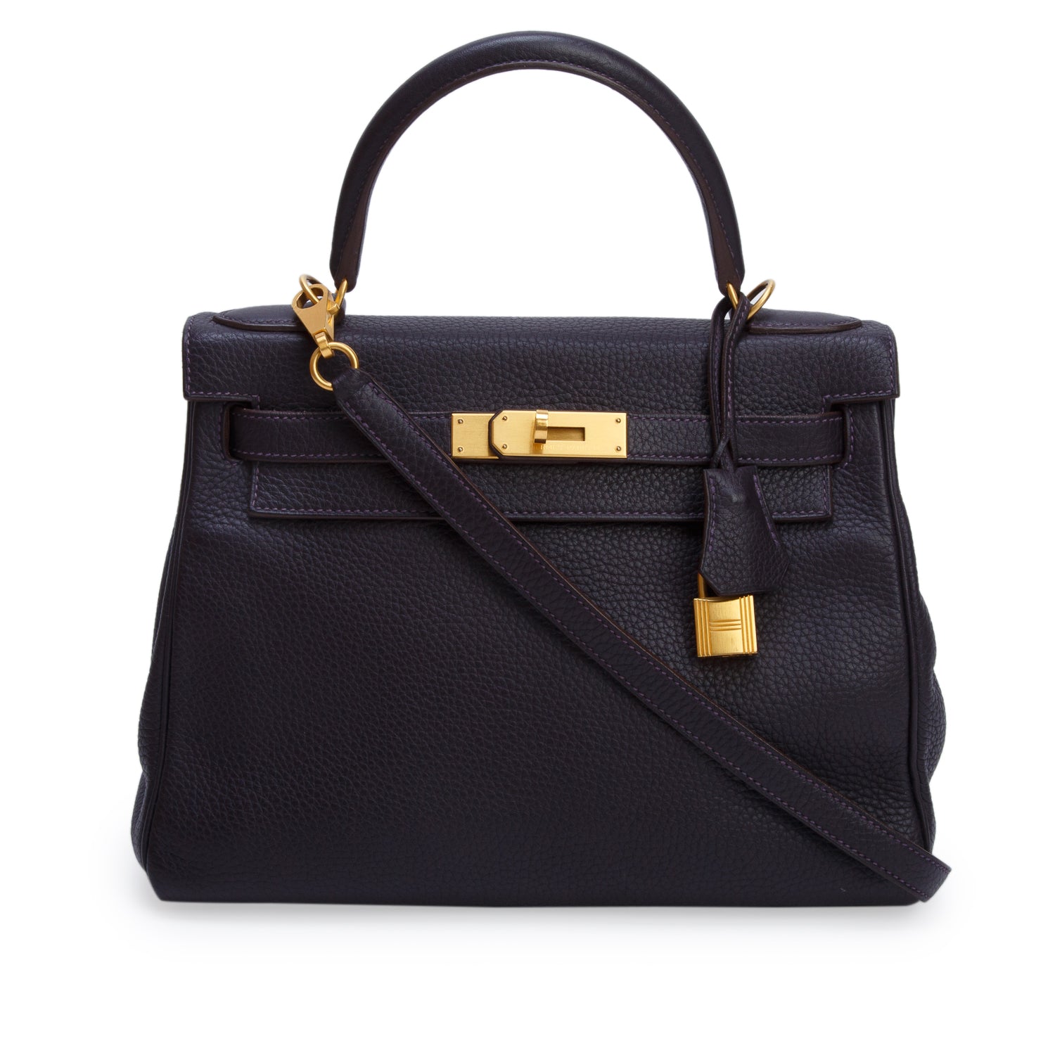 Hermes Raisin Taurillon Clemence Kelly II Retourne 28 w/ Strap & Receipt