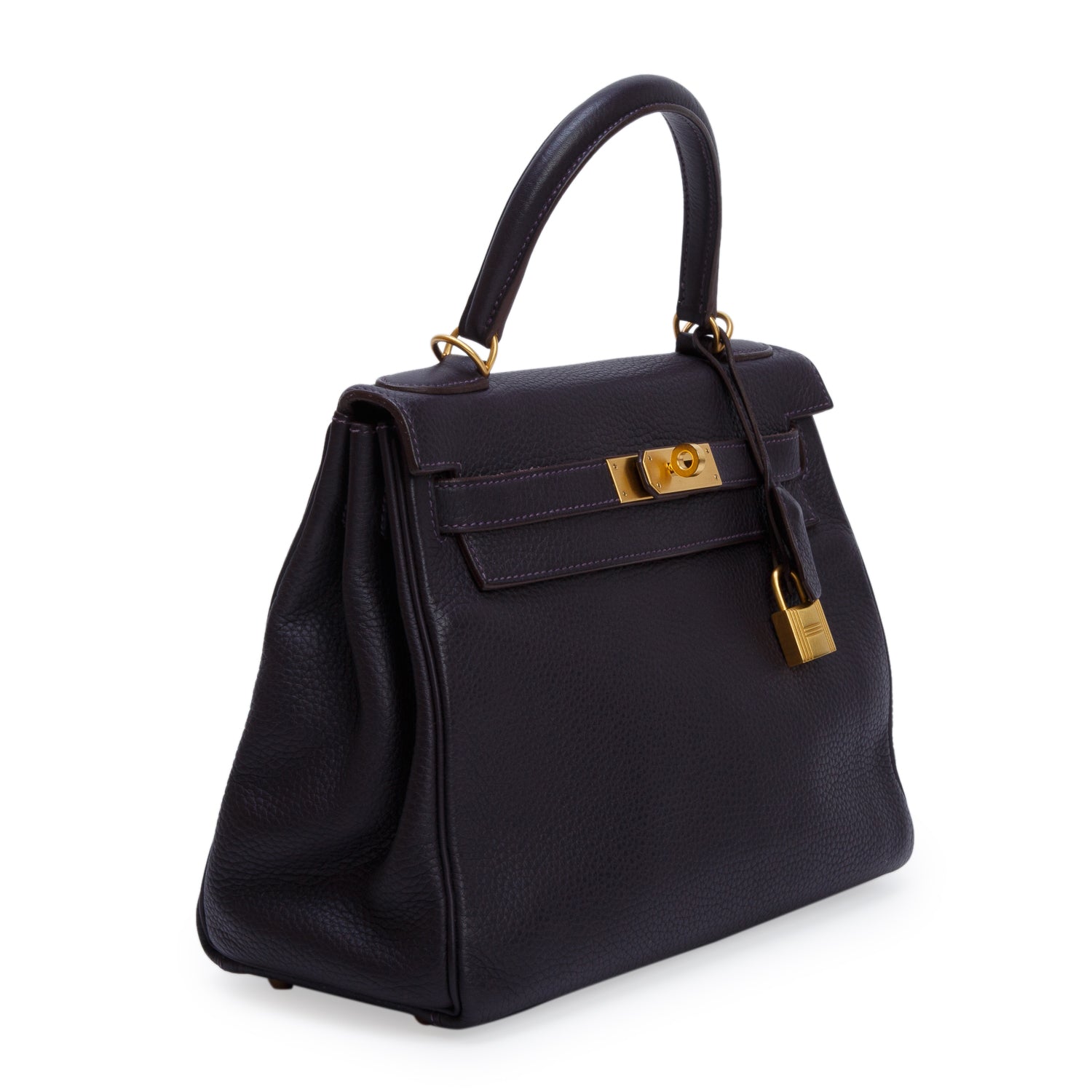 Hermes Raisin Taurillon Clemence Kelly II Retourne 28 w/ Strap & Receipt