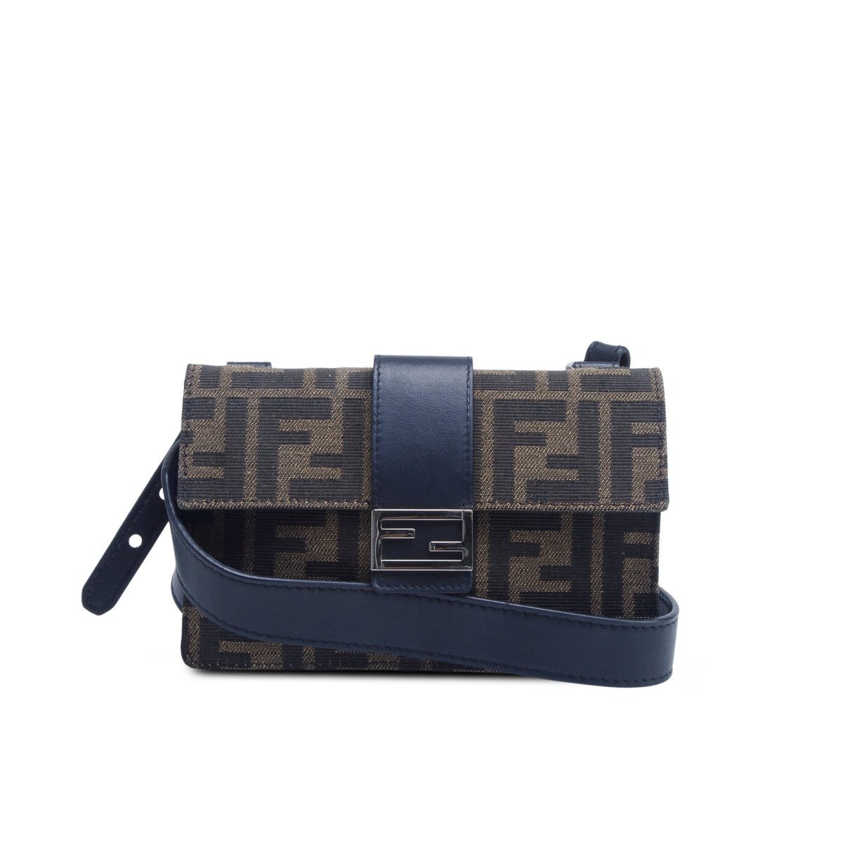 Fendi Brown Recycled Fabric Jacquard Vitello Grace FF 1974 Baguette Belt Pouch