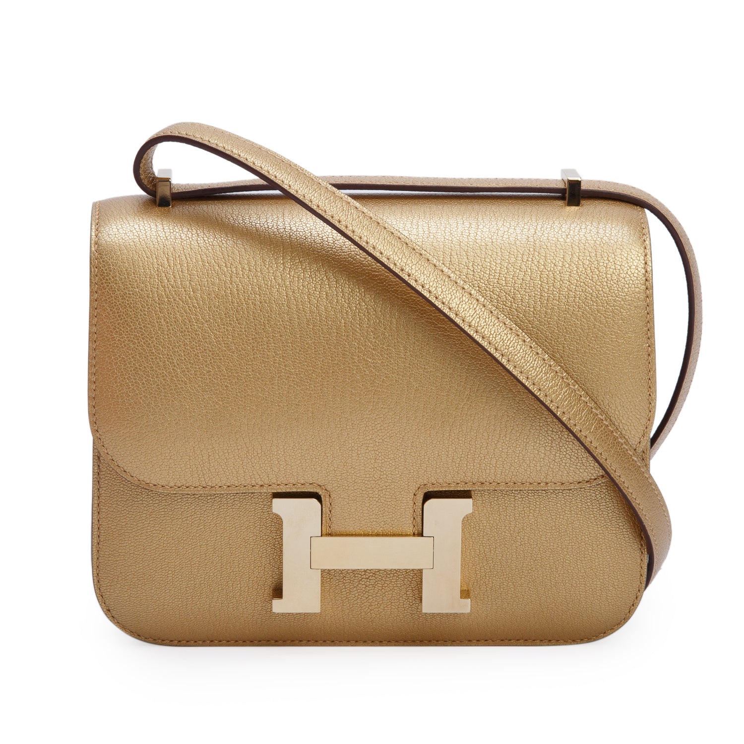 Hermes 2024 Metallic Dore Chevre Chamkilight Constance 18 w/ Box