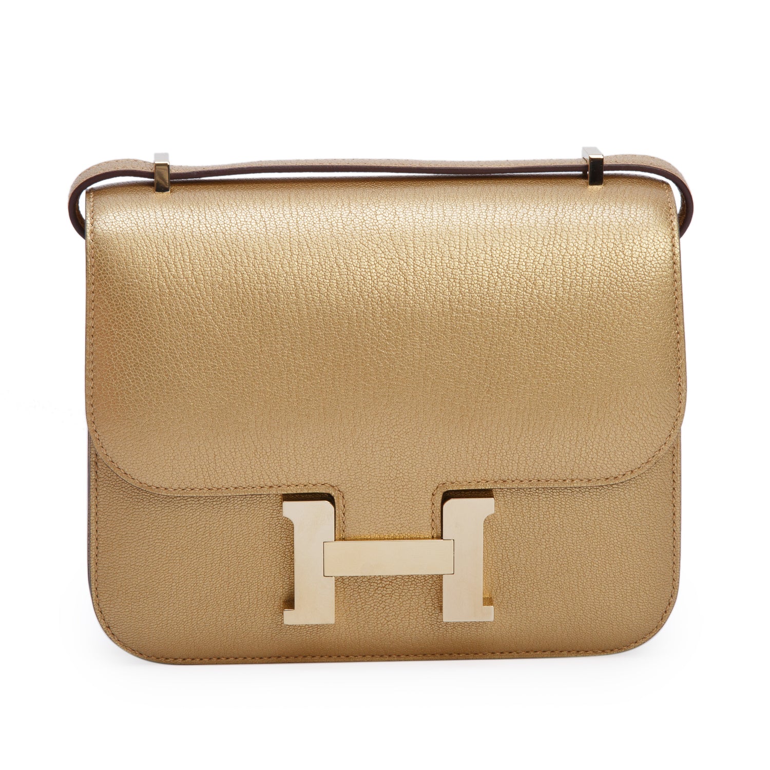 Hermes 2024 Metallic Dore Chevre Chamkilight Constance 18 w/ Box