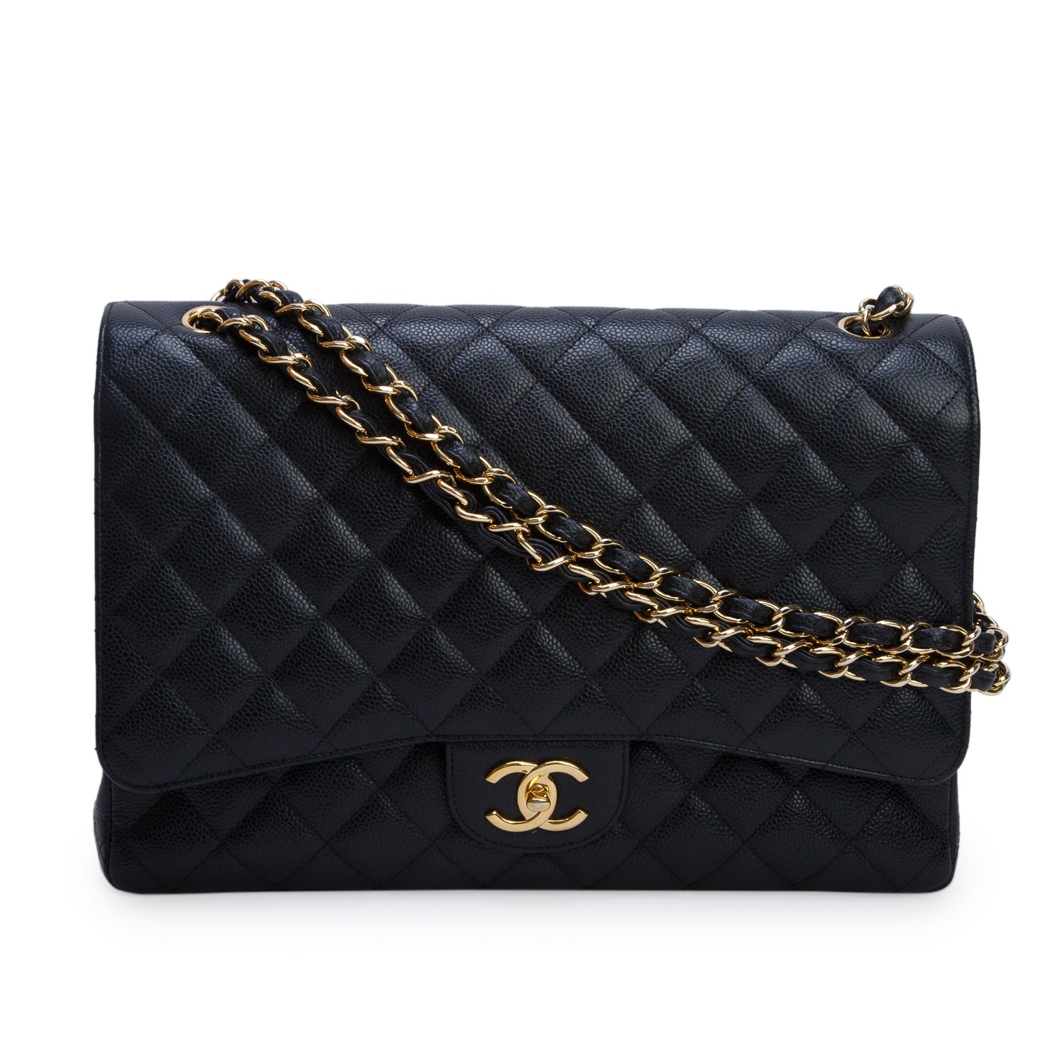 Chanel Black Quilted Caviar Leather Classic Maxi Double Flap Bag
