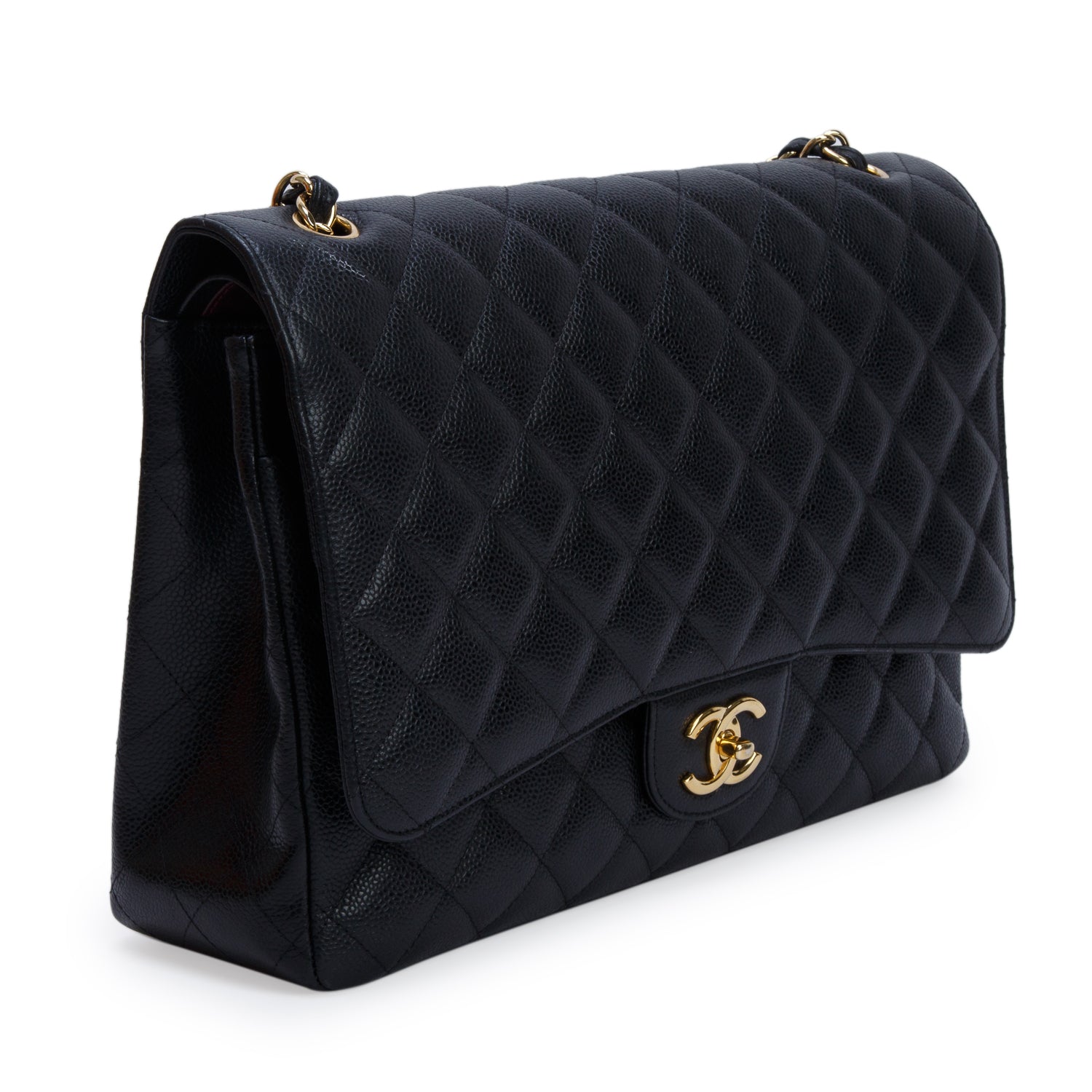 Chanel Black Quilted Caviar Leather Classic Maxi Double Flap Bag