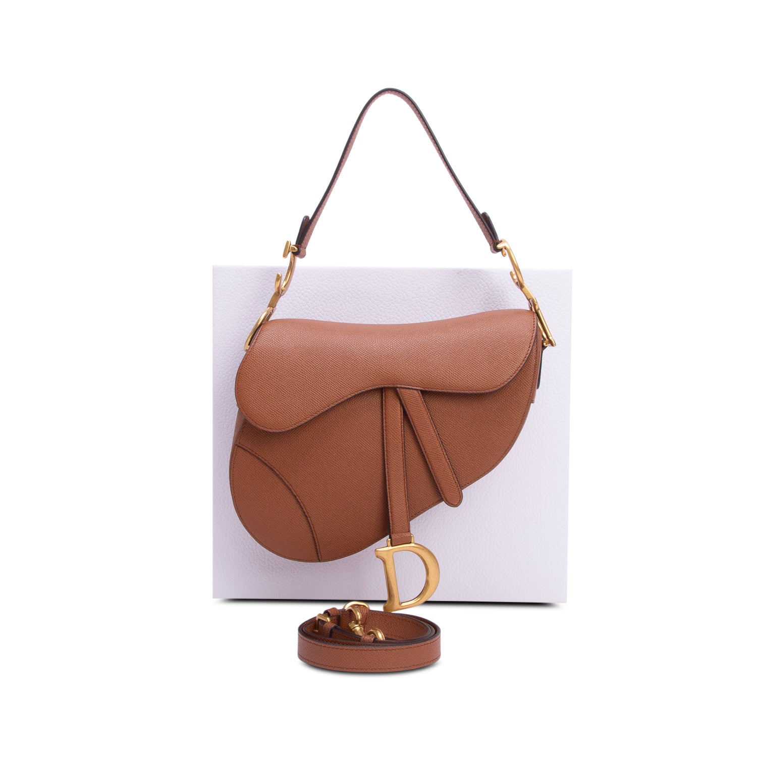 Christian Dior 2023 Brown Grained Calfskin Saddle Bag w/ Box & Strap