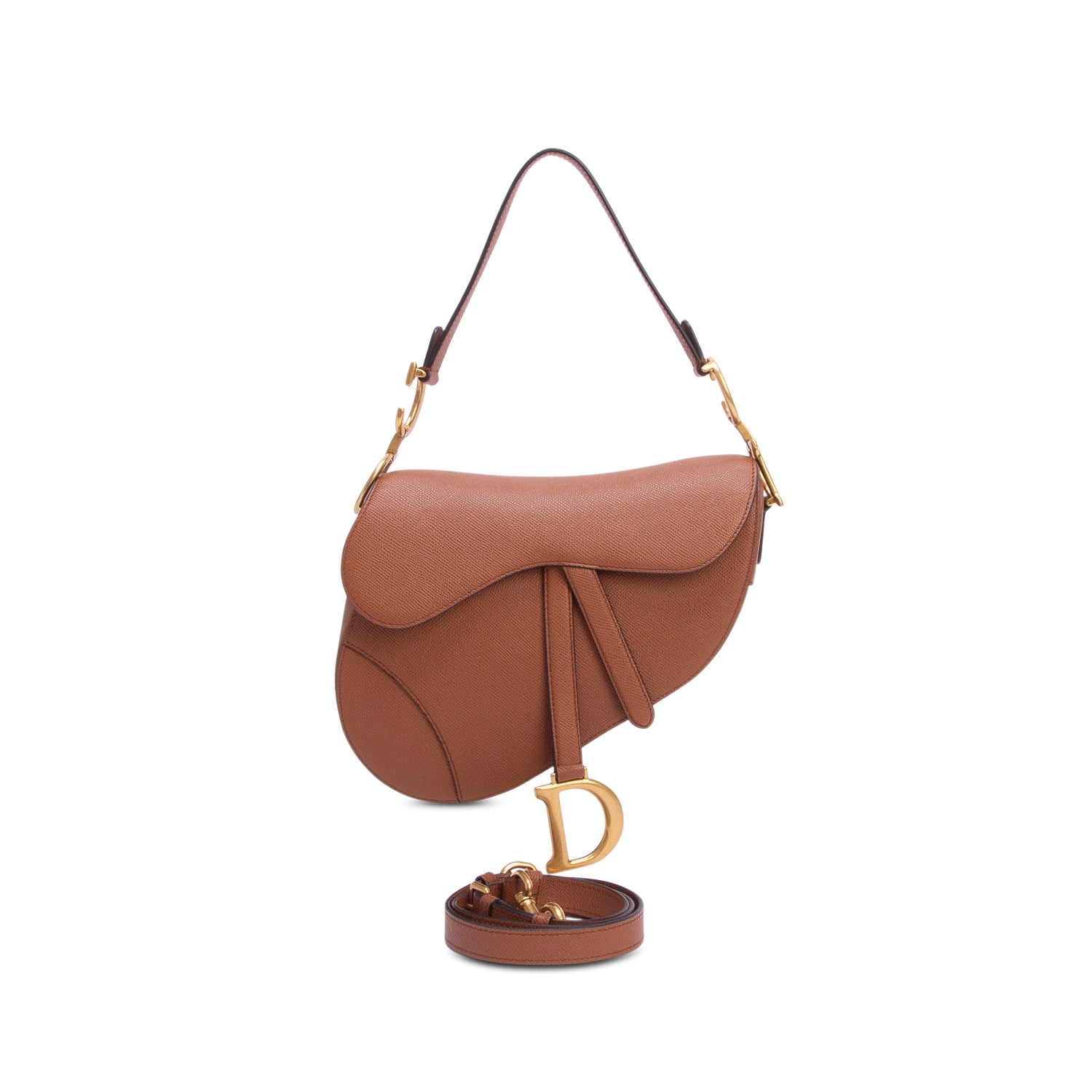 Christian Dior 2023 Brown Grained Calfskin Saddle Bag w/ Box & Strap