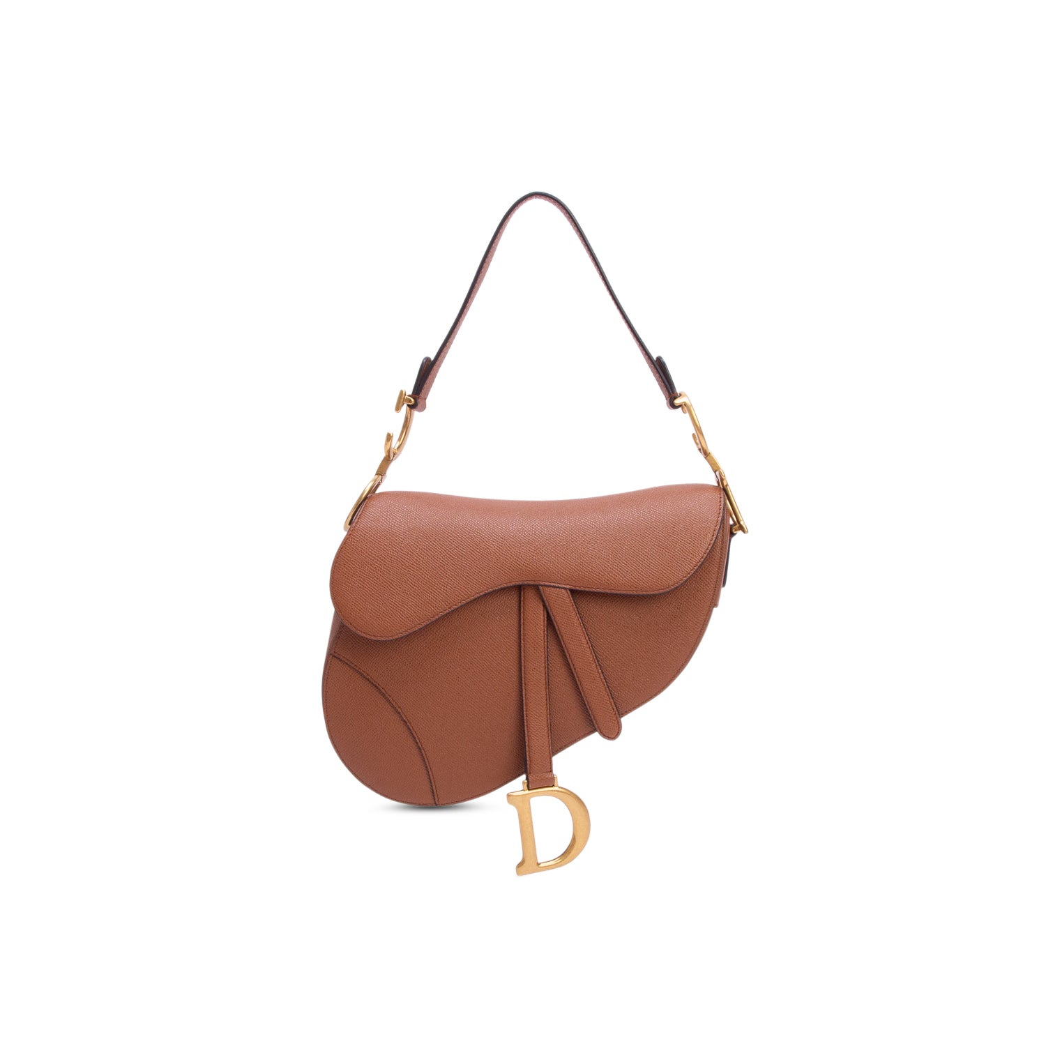 Christian Dior 2023 Brown Grained Calfskin Saddle Bag w/ Box & Strap