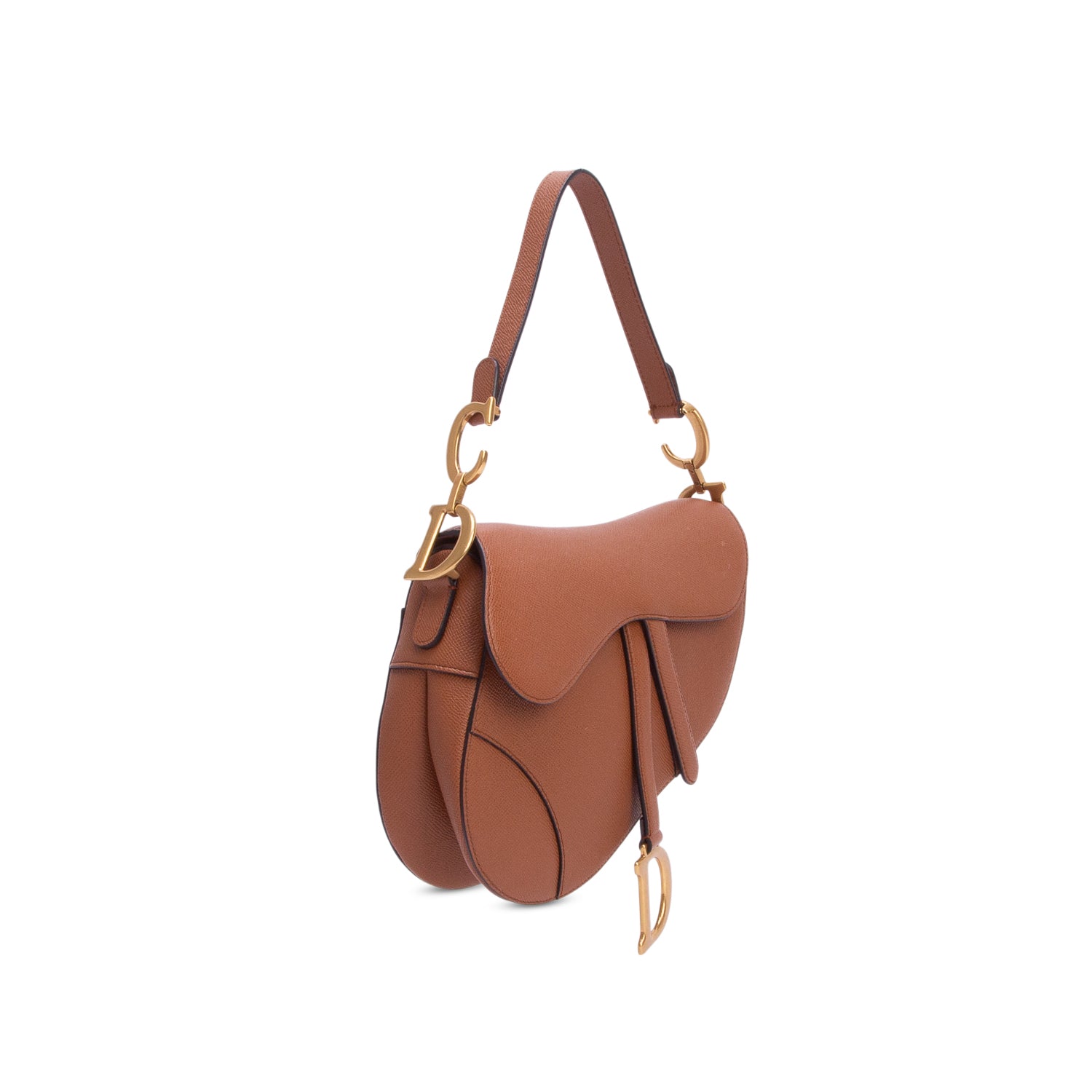 Christian Dior 2023 Brown Grained Calfskin Saddle Bag w/ Box & Strap