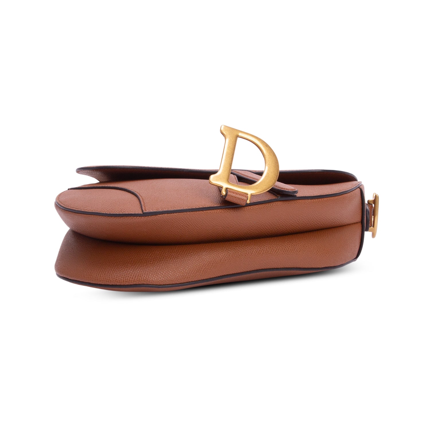 Christian Dior 2023 Brown Grained Calfskin Saddle Bag w/ Box & Strap