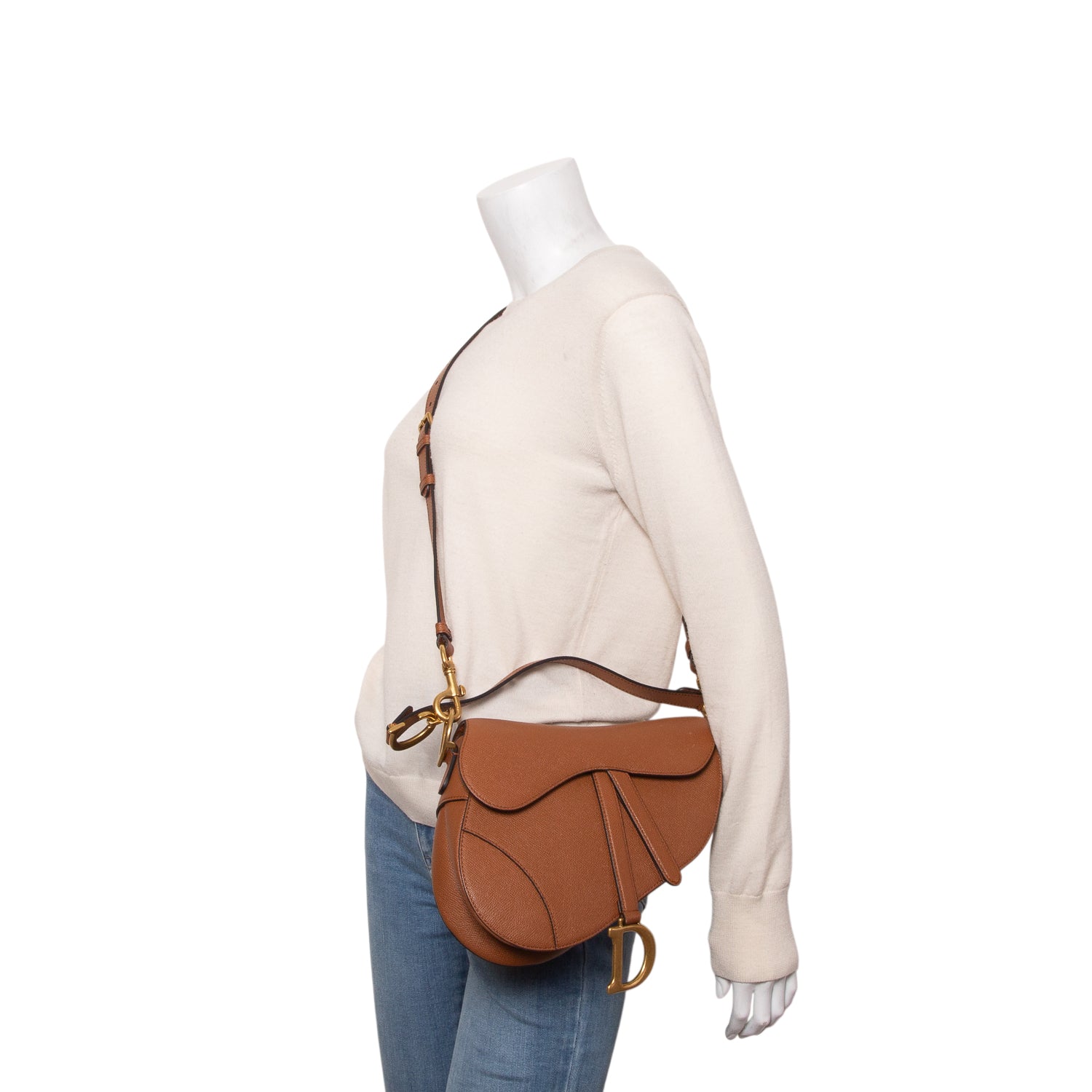 Christian Dior 2023 Brown Grained Calfskin Saddle Bag w/ Box & Strap