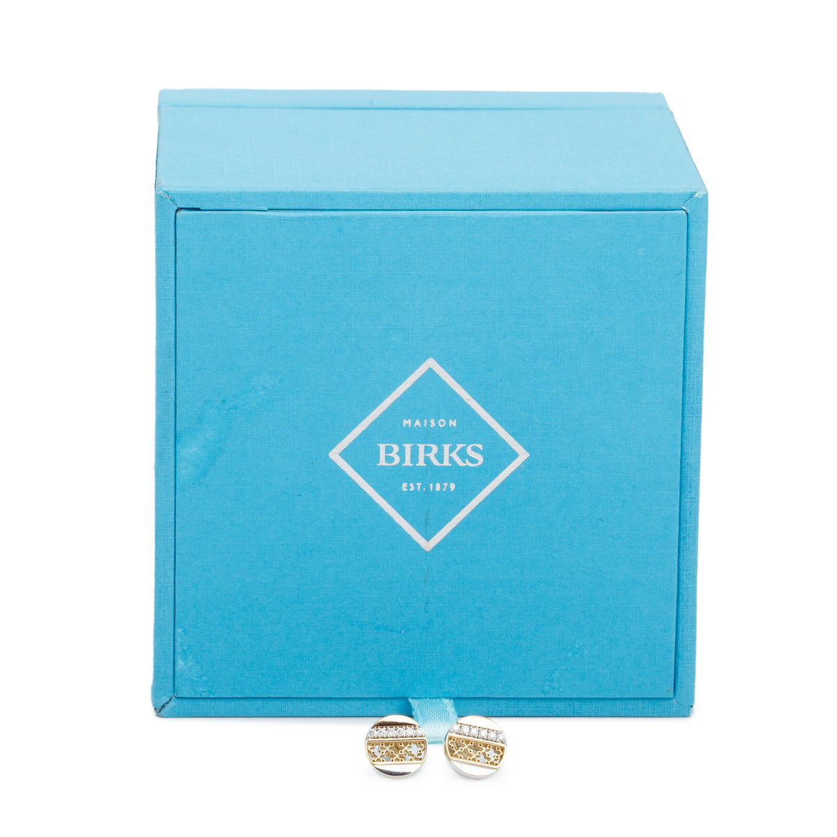Birks 18k Tri-Gold Diamond Dare to Dream Stud Earrings w/ Box