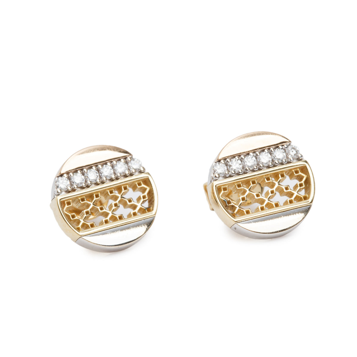 Birks 18k Tri-Gold Diamond Dare to Dream Stud Earrings w/ Box