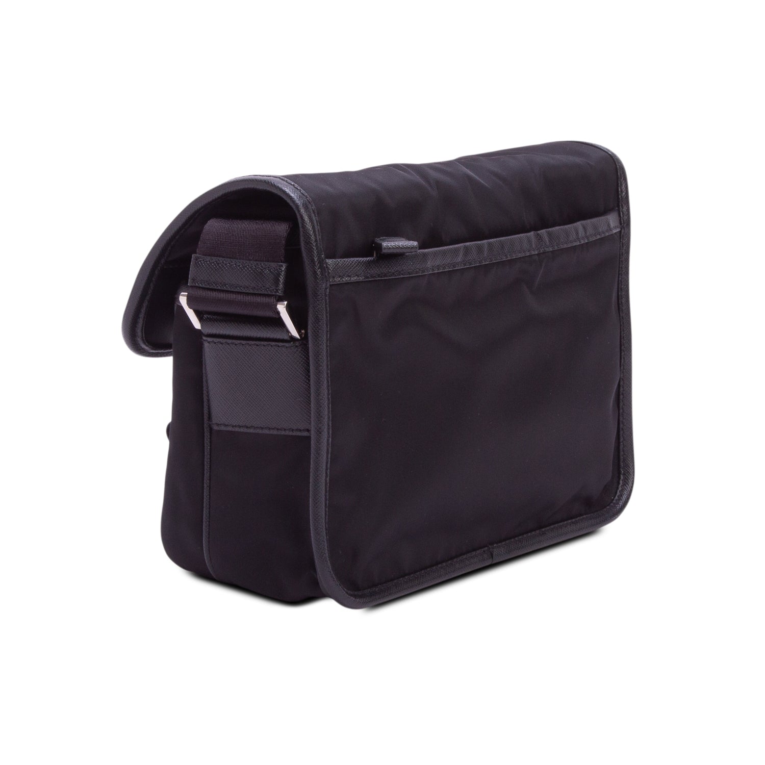 Prada Black Re-Nylon Vela Saffiano Pocket Double Buckle Messenger Bag