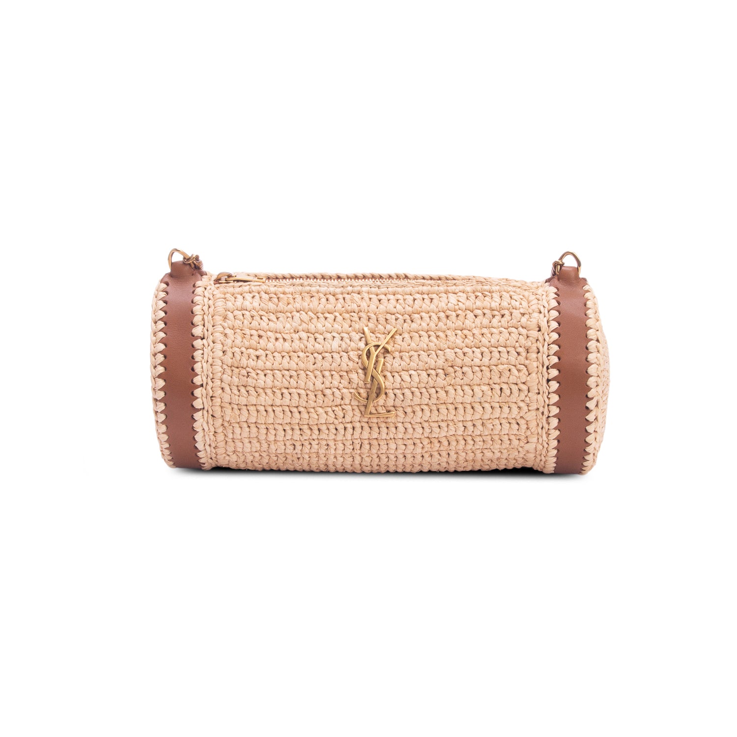 Saint Laurent 2023 Neutral Raffia Small Sade Tube Bag