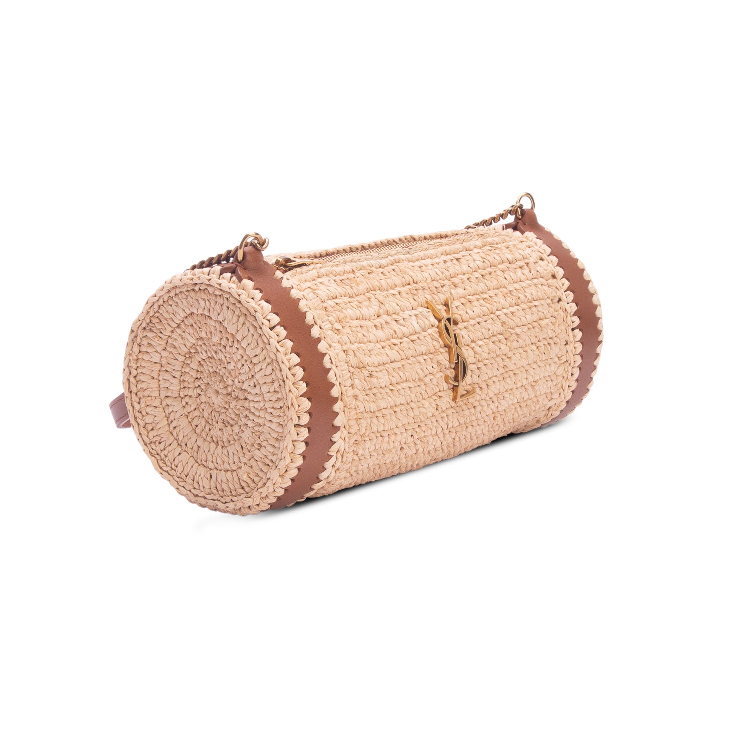 Saint Laurent 2023 Neutral Raffia Small Sade Tube Bag