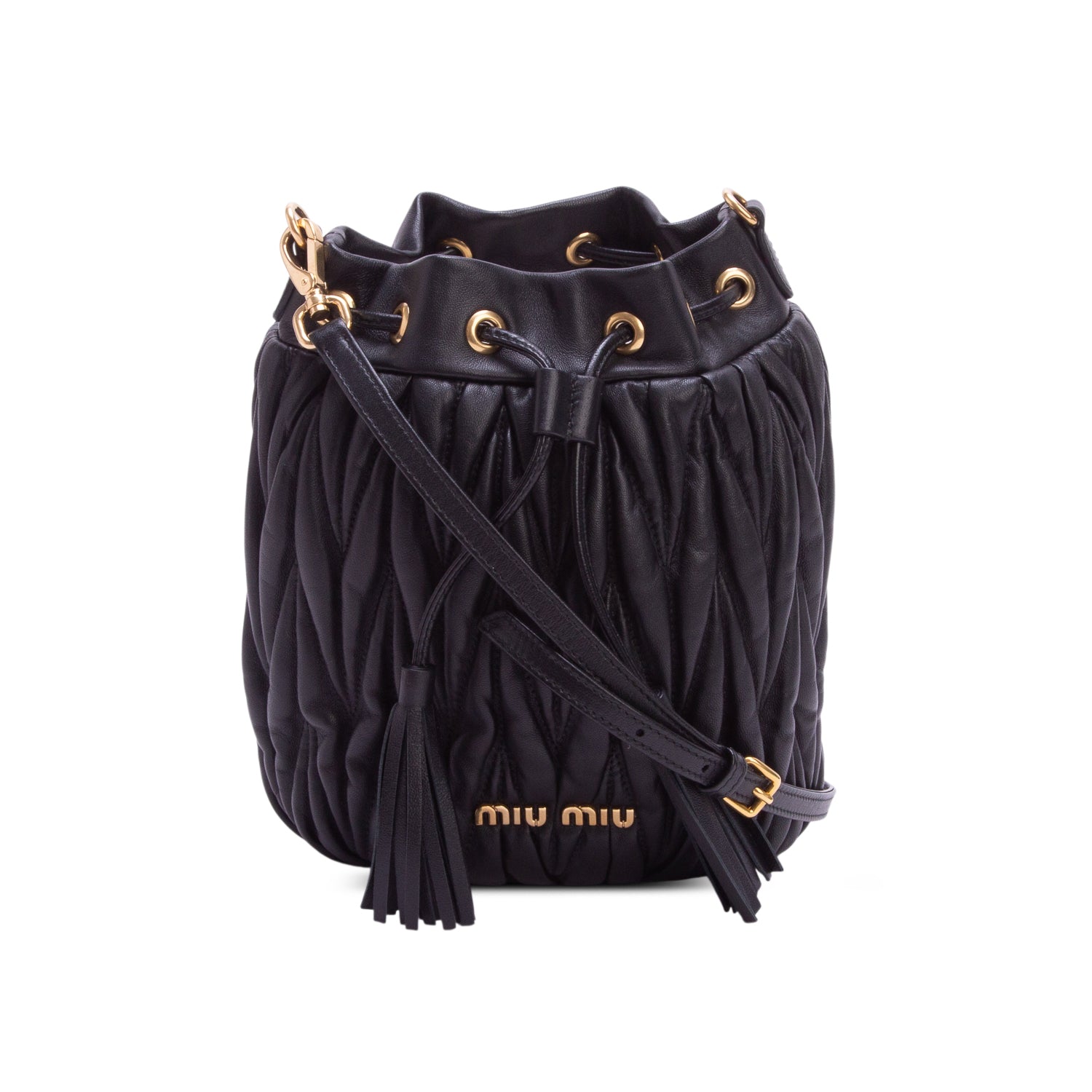 Miu Miu Black Nappa Matelasse Bucket Bag