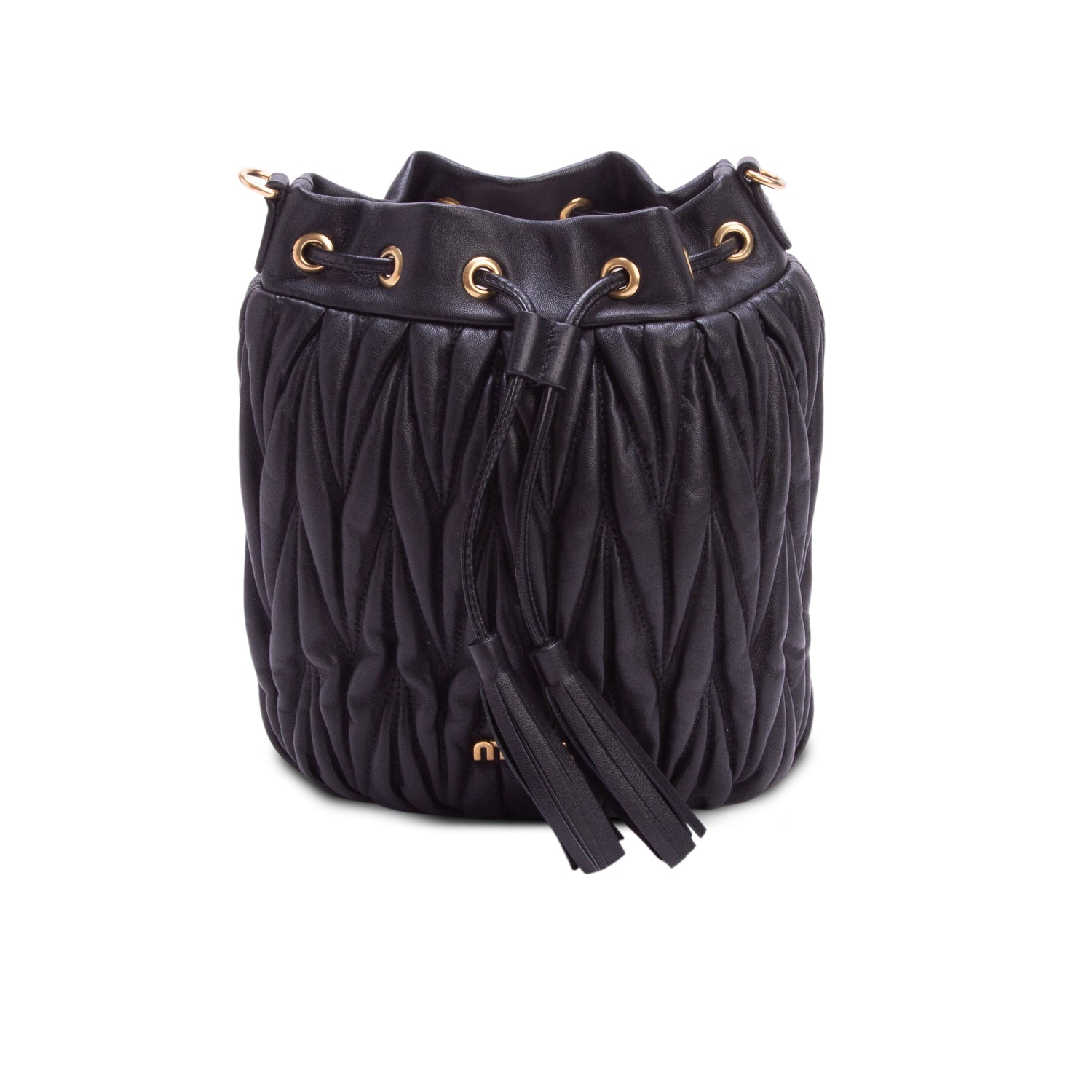Miu Miu Black Nappa Matelasse Bucket Bag