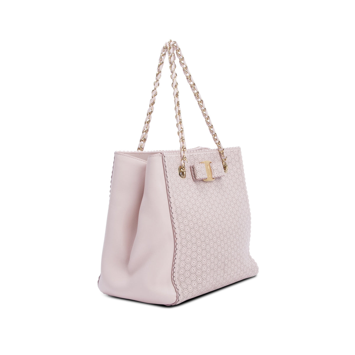 Ferragamo Pink Calfskin Melike Chain Tote
