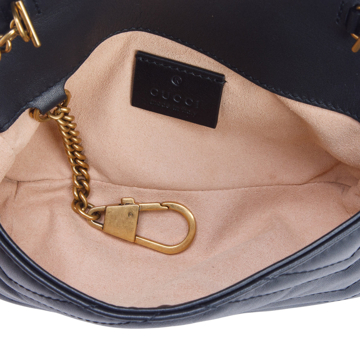 Gucci Black GG Marmont Matelasse Leather Super Mini Bag