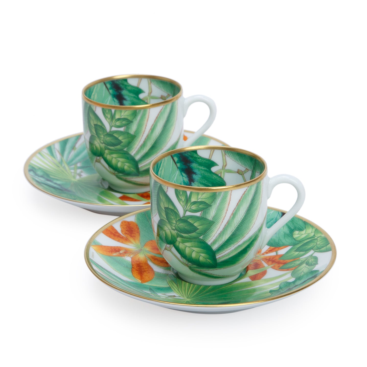 Hermes Passifolia 4-Piece Tea Cups and Saucers Set w/ Box