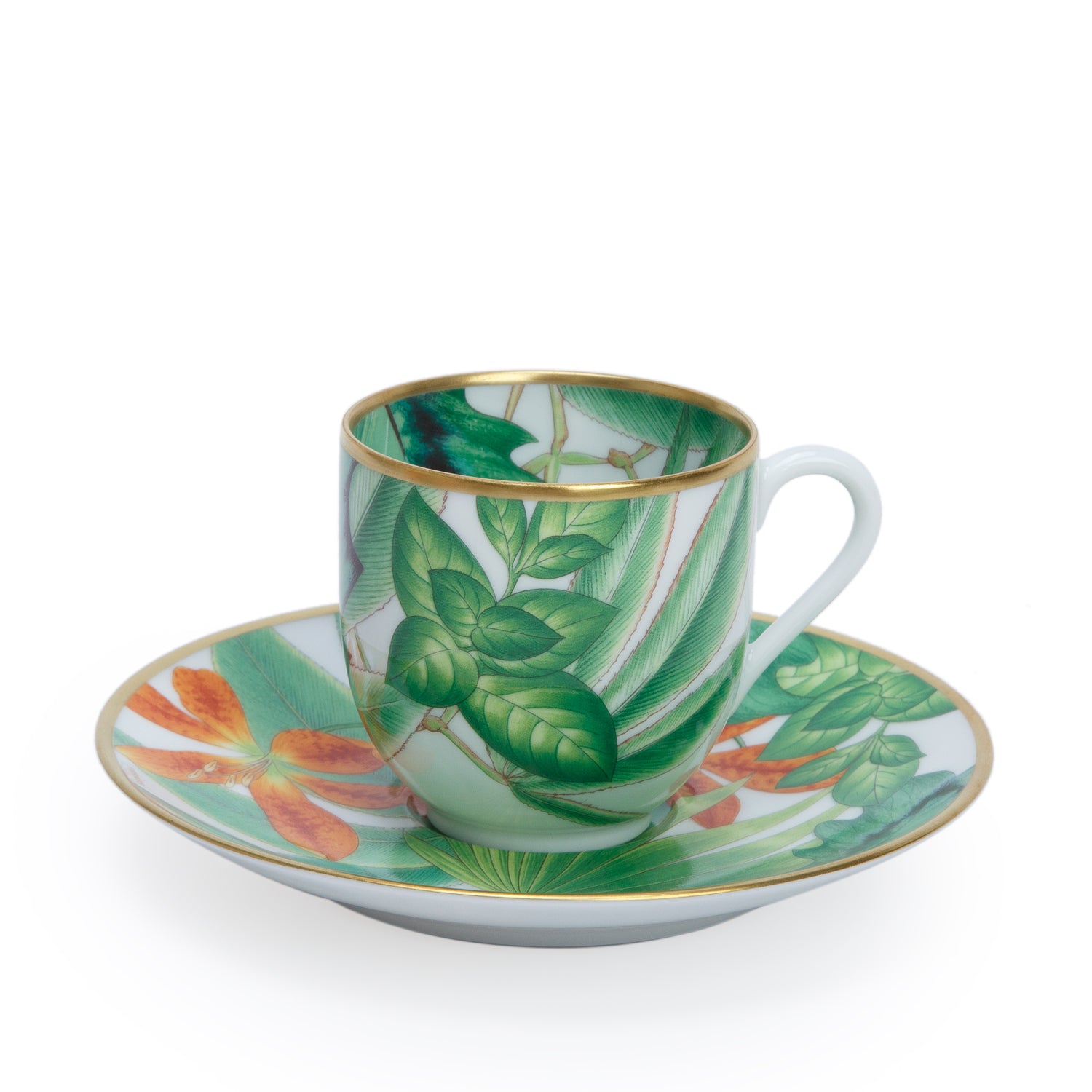 Hermes Passifolia 4-Piece Tea Cups and Saucers Set w/ Box