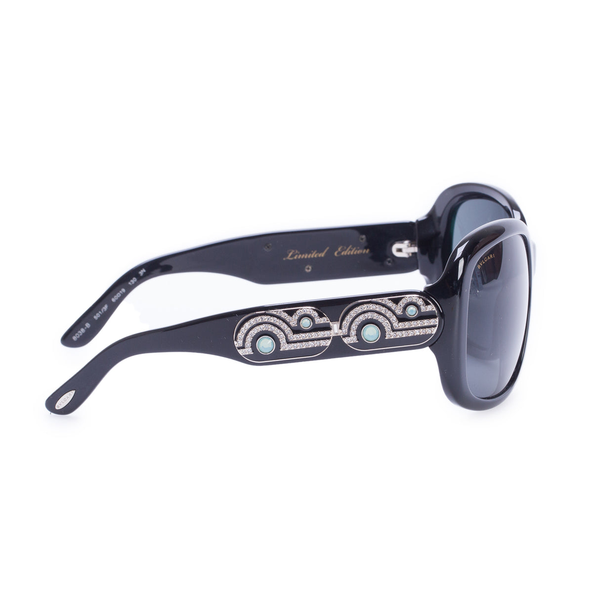 Bvlgari 8038-B Black Acetate Crystal Wayfarer Oversize Sunglasses w/ Box & Case