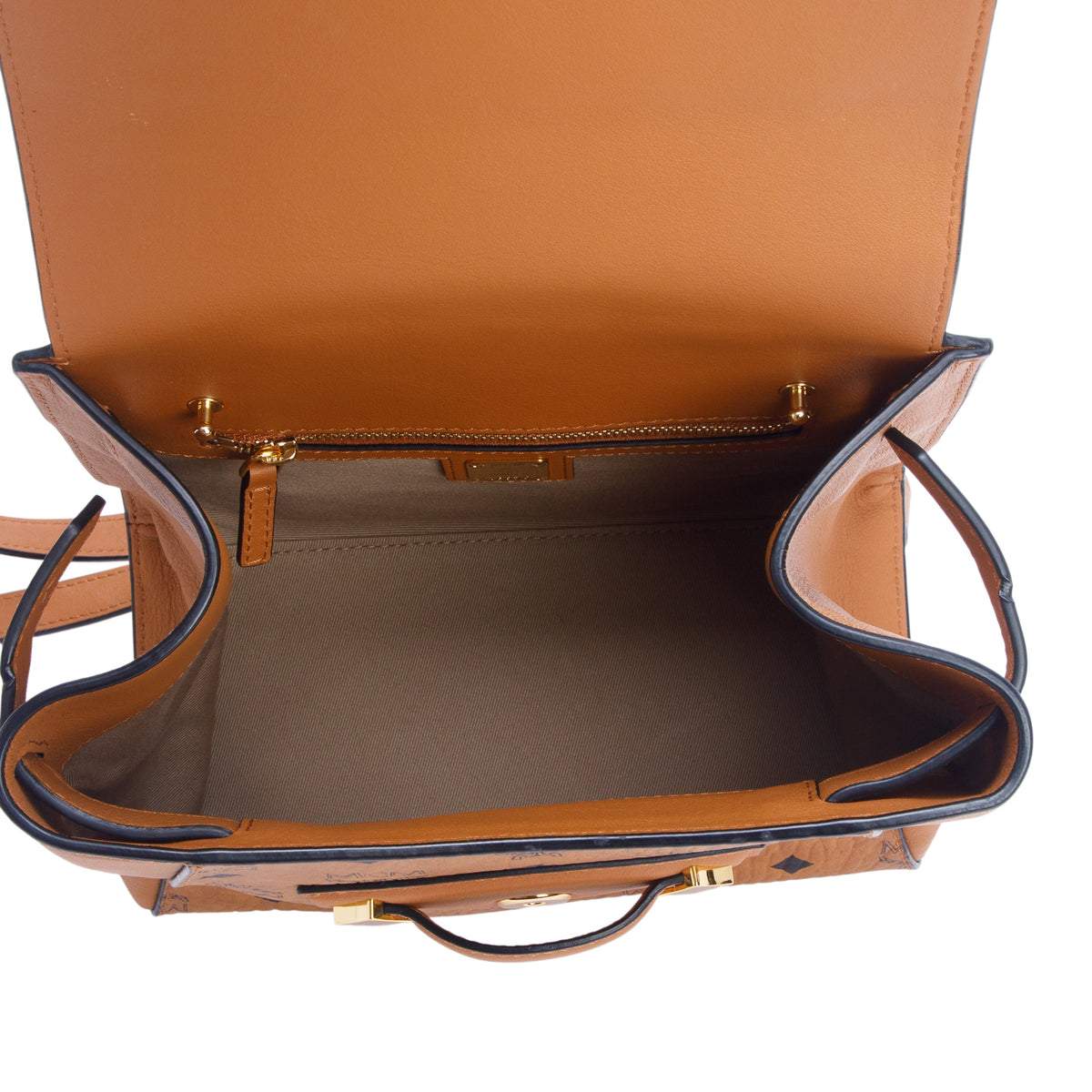 MCM Cognac Calfskin Essential Visetos Small Backpack