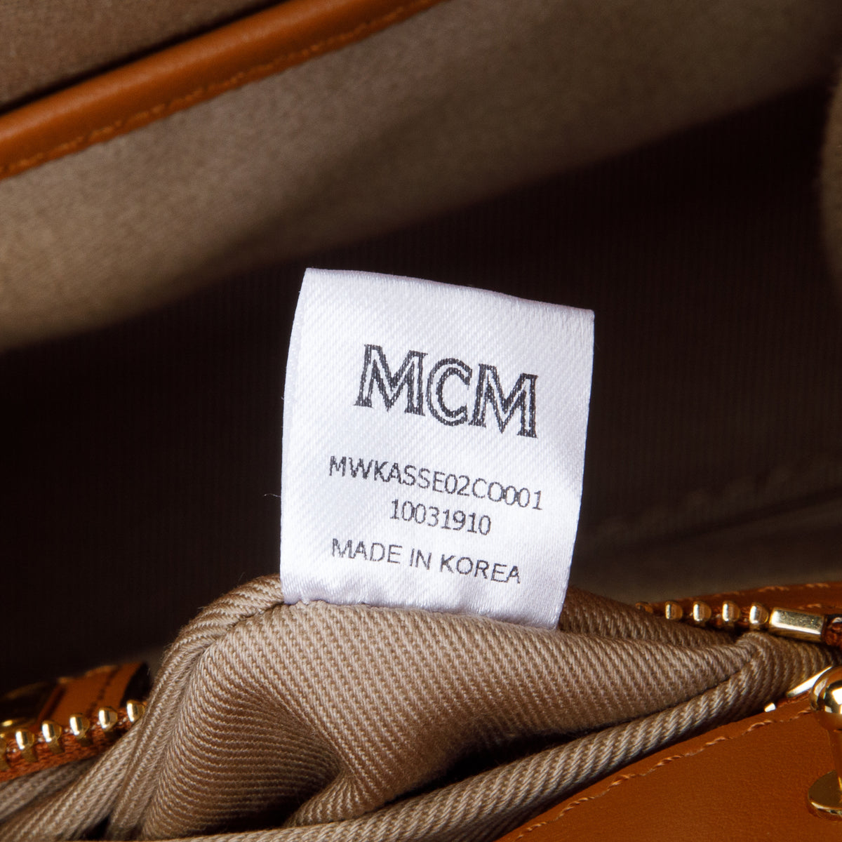 MCM Cognac Calfskin Essential Visetos Small Backpack