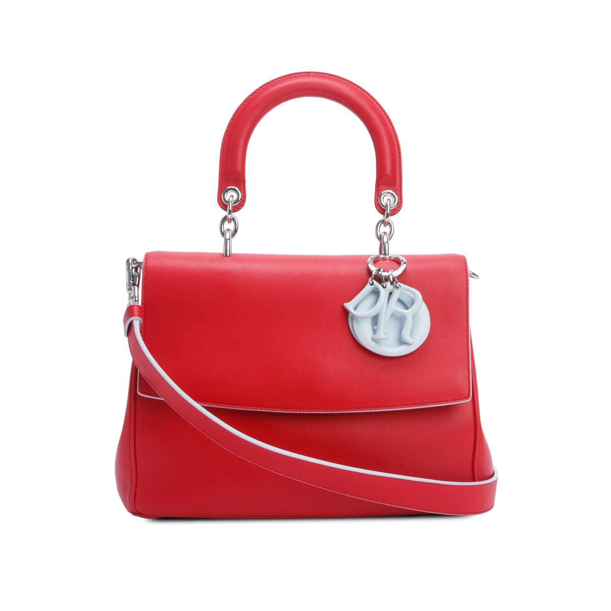 Christian Dior Red Smooth Calfskin Medium Mini Be Dior Flap w/ Strap