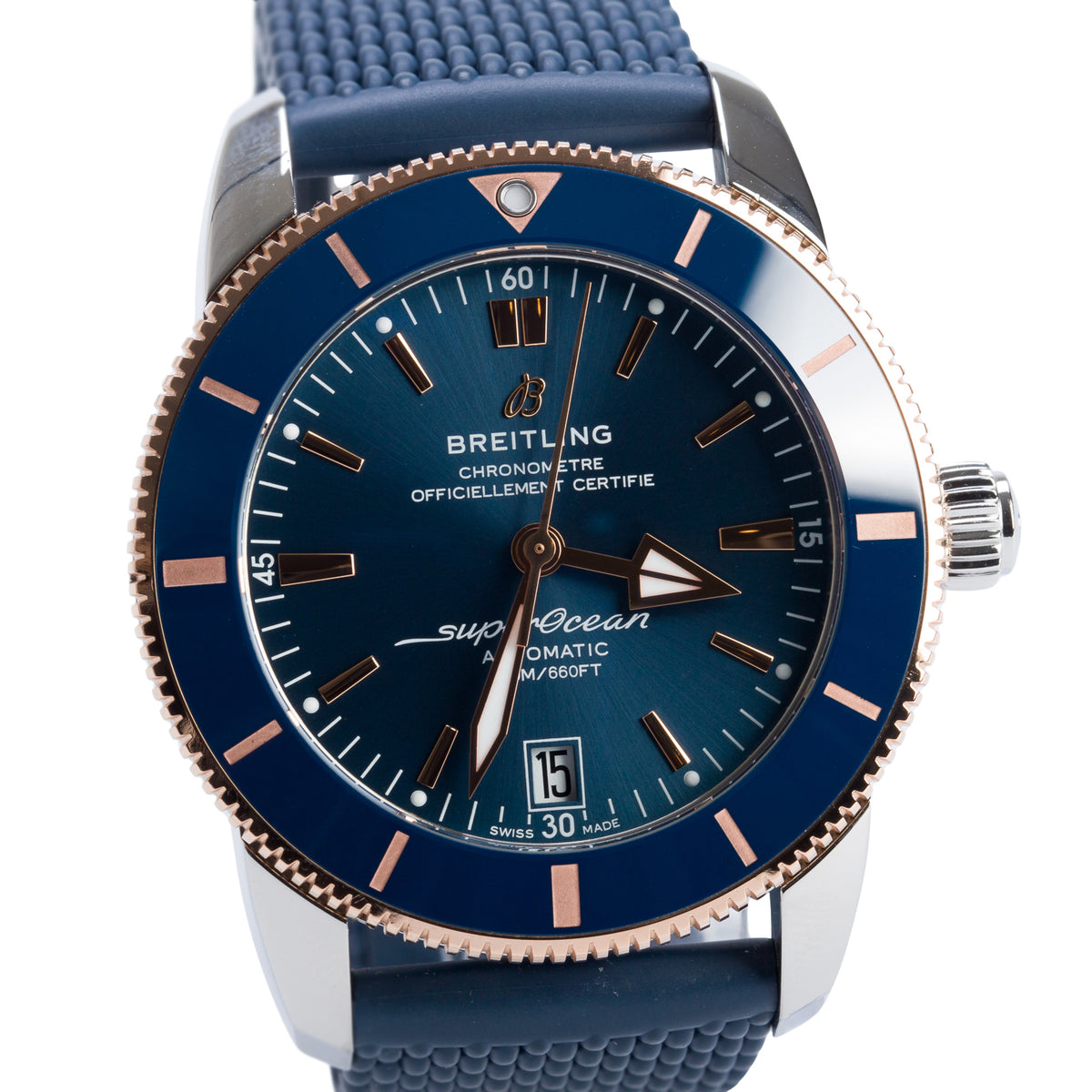 Breitling Stainless Steel & 18k Rose Gold Superocean Heritage B20 42 MM Automatic Watch Blue Dial UB2010 w/ Box & Papers