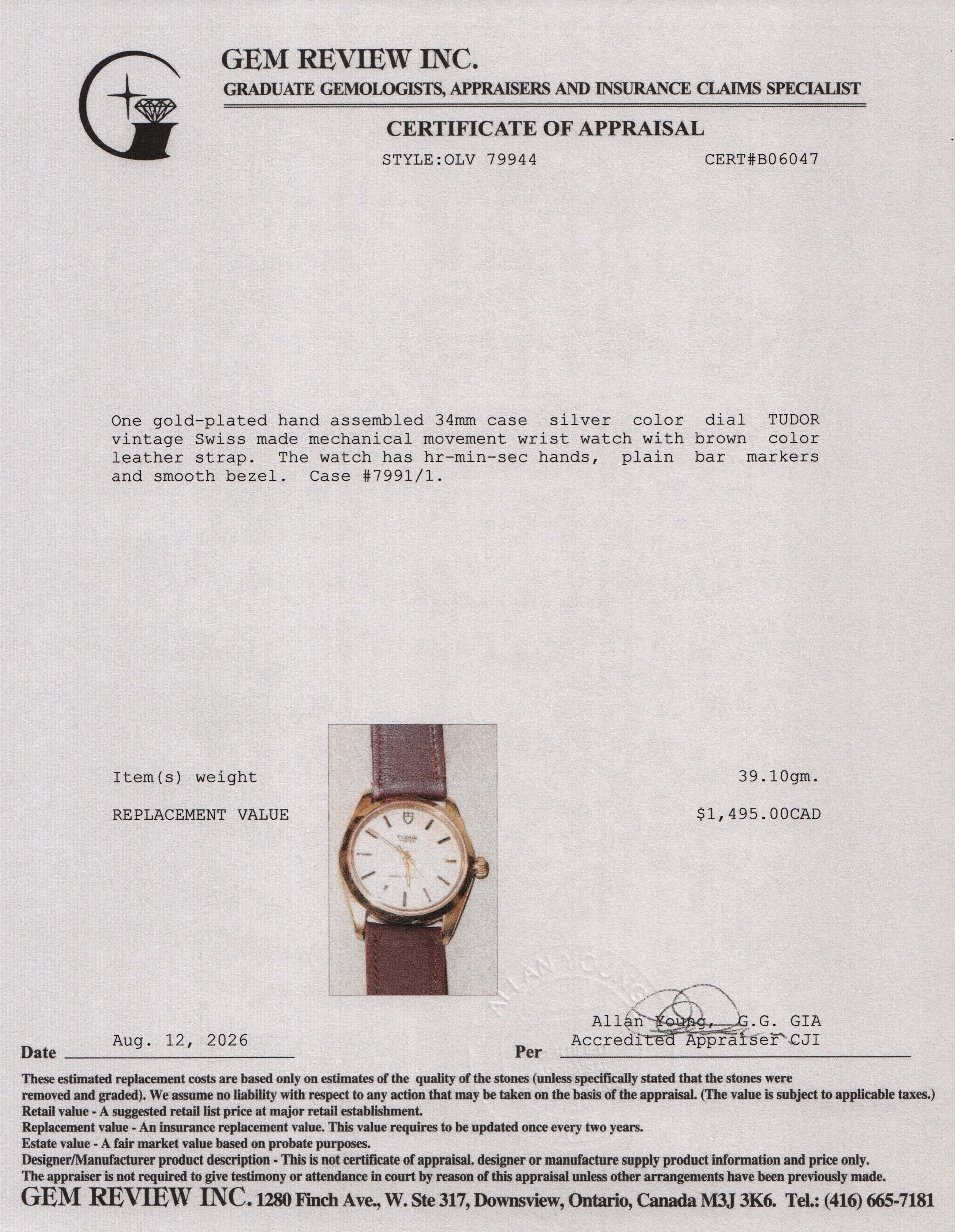 Tudor Vintage Gold-Plated Stainless Steel Oyster 34 MM Manual Watch Silver Dial