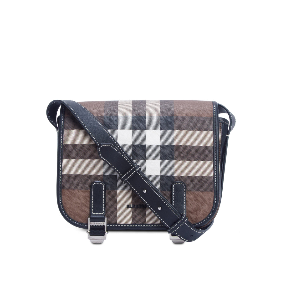 Burberry Brown Check Calfskin E-Canvas Rider Shoulder Bag