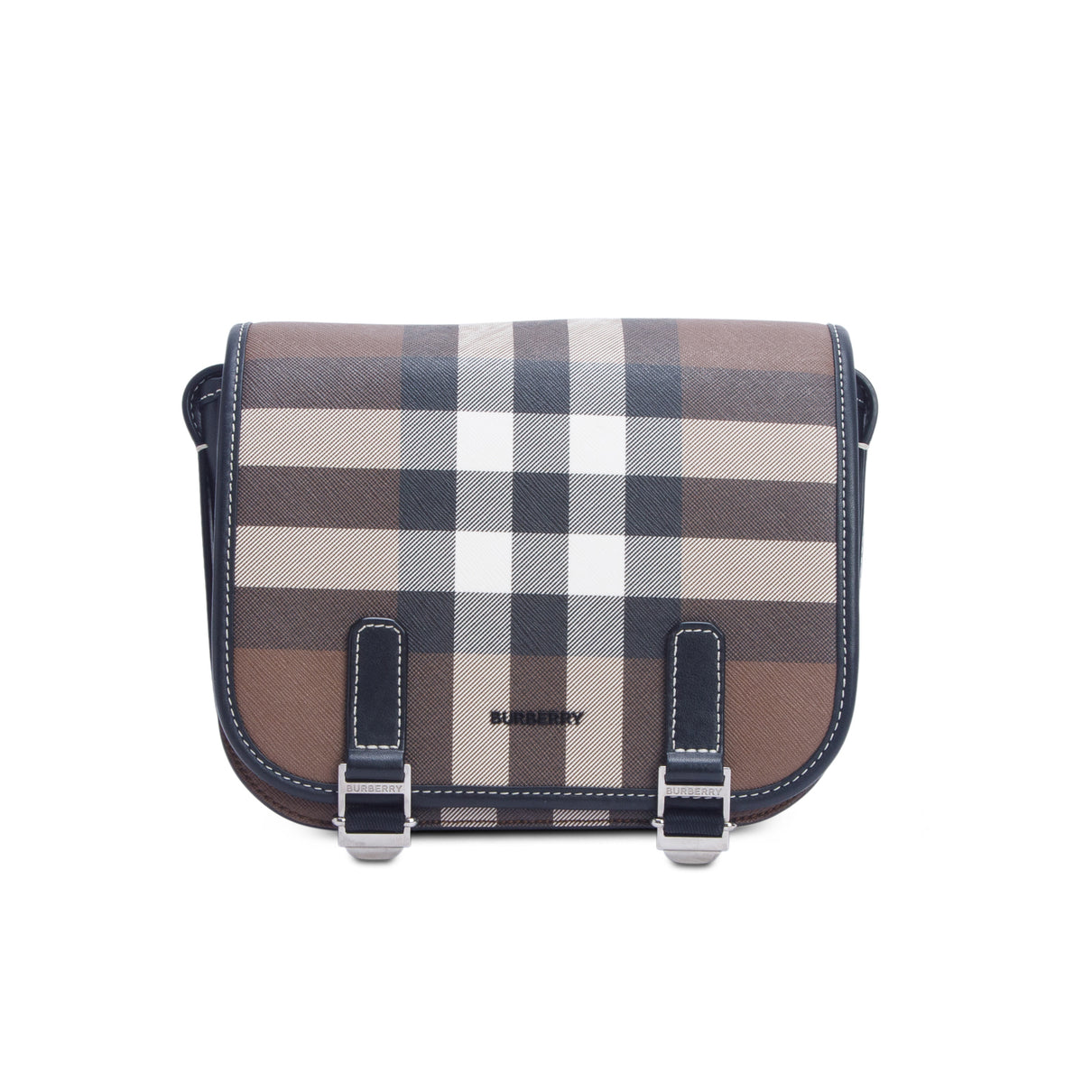 Burberry Brown Check Calfskin E-Canvas Rider Shoulder Bag