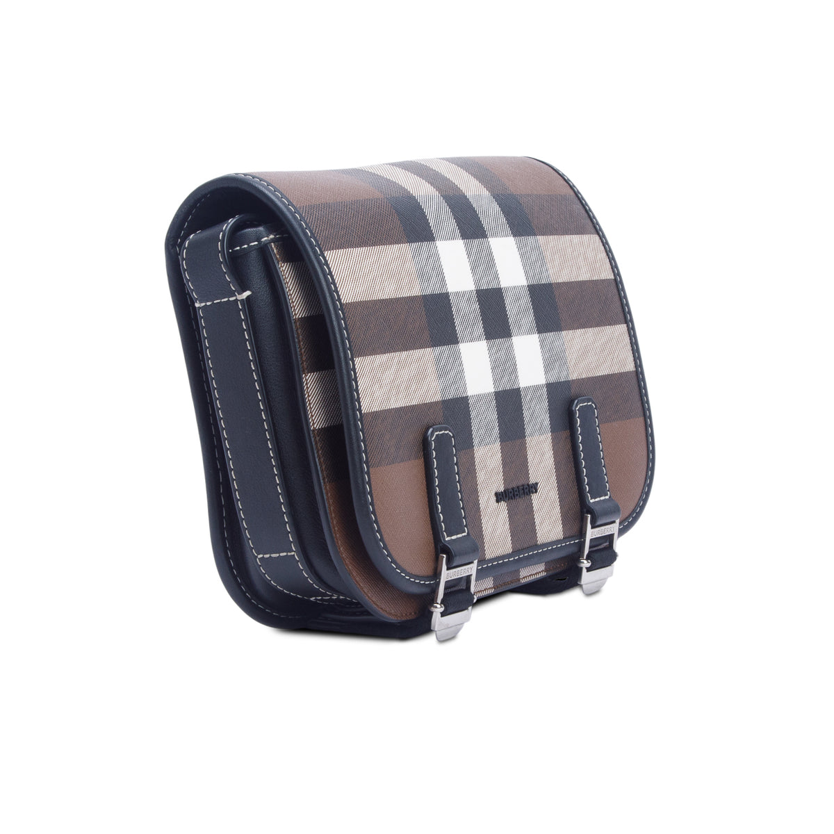 Burberry Brown Check Calfskin E-Canvas Rider Shoulder Bag