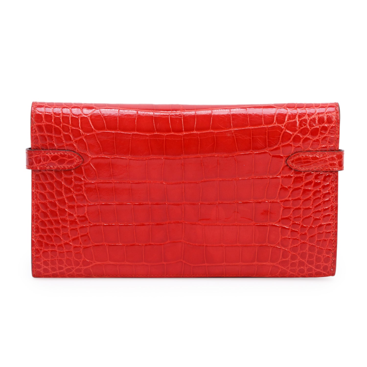 Hermes Geranium Shiny Alligator Classic Kelly Longue Wallet