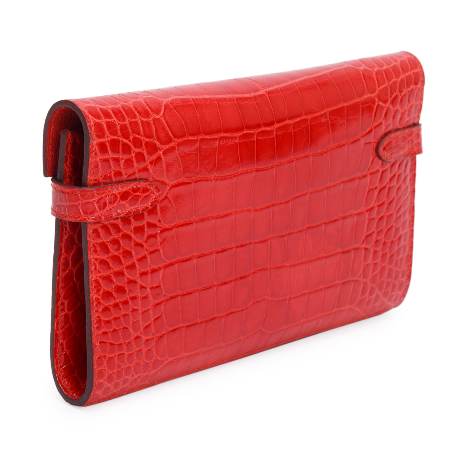 Hermes Geranium Shiny Alligator Classic Kelly Longue Wallet