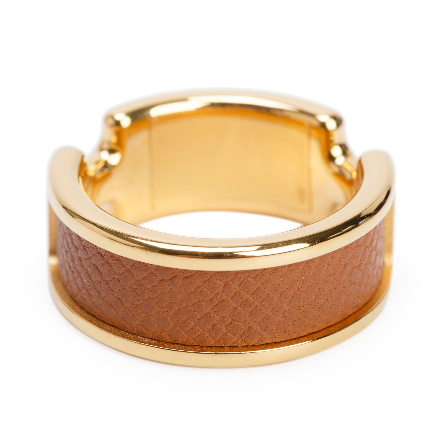 Hermes Gold-Plated Metal Gold Madame Leather Olympe Ring, Small Model, Size 7.5