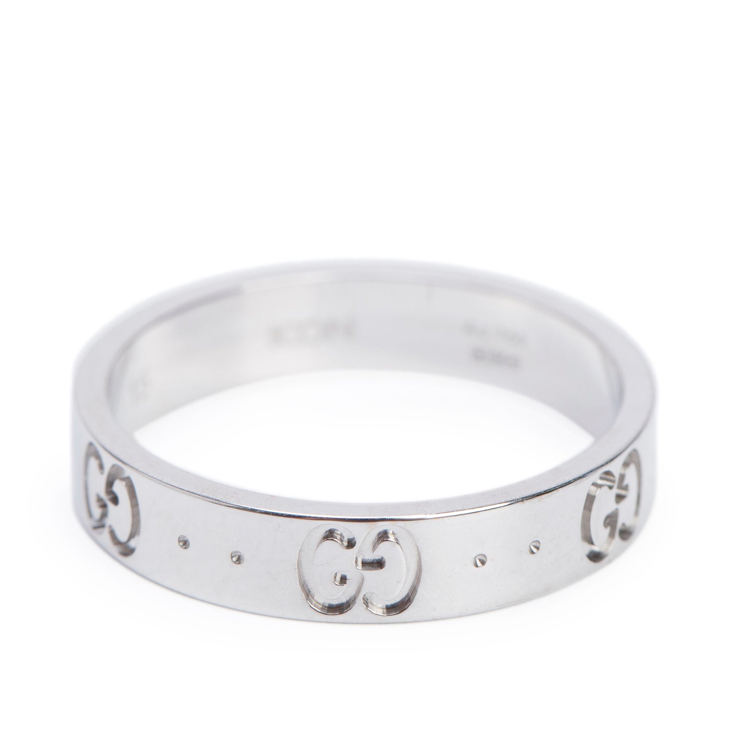 Gucci 18k White Gold Icon 4 MM Band Ring, Size 15 7